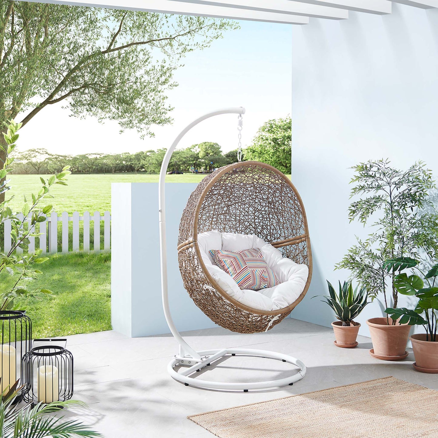 Encase Outdoor Patio Rattan Swing Chair in Cappuccino White by Modway (6262)