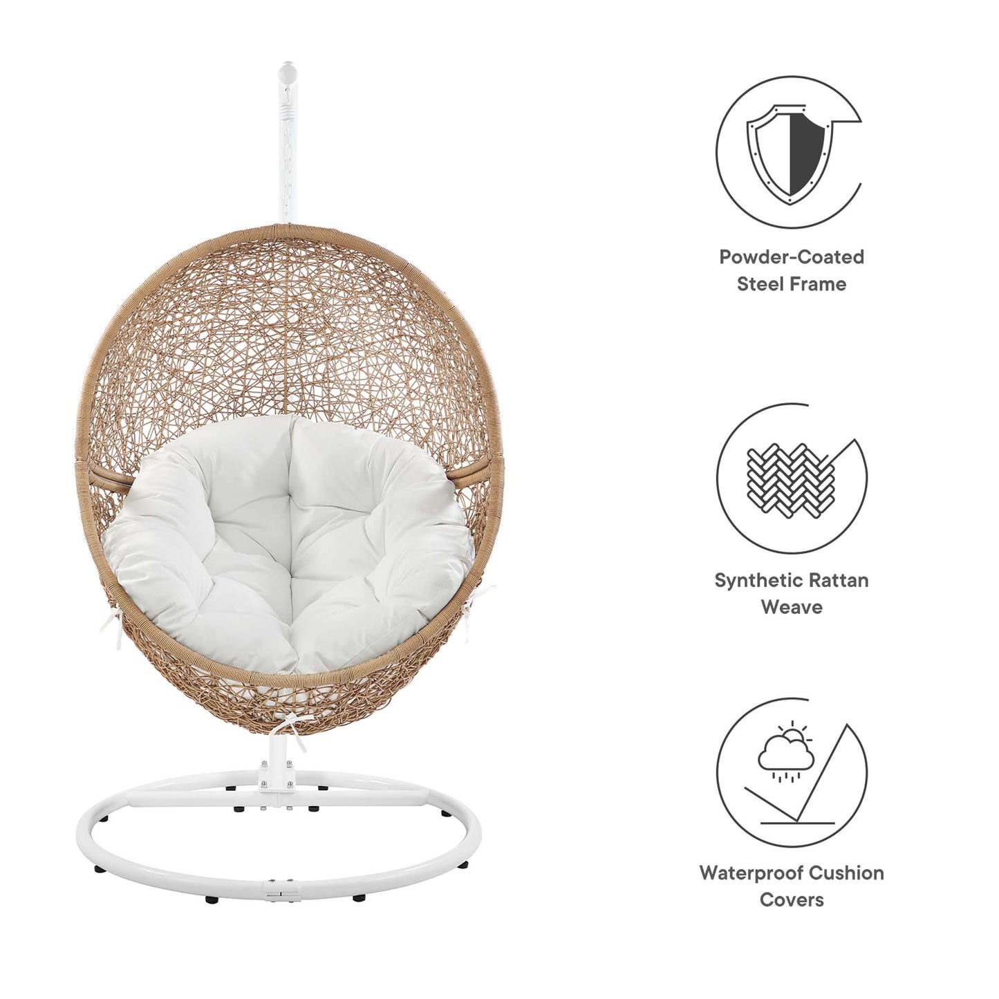 Encase Outdoor Patio Rattan Swing Chair in Cappuccino White by Modway (6262)
