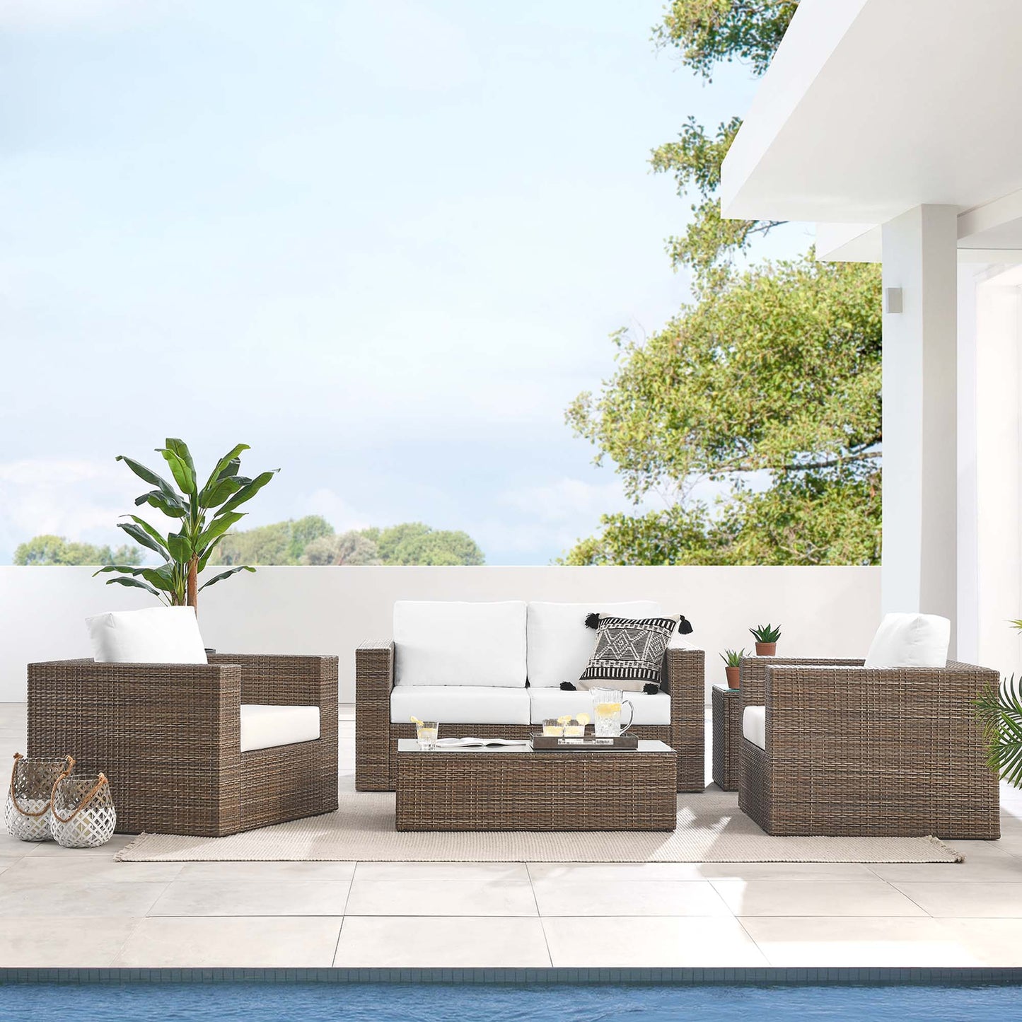 Convene 4-Piece Outdoor Patio Furniture Set in Cappuccino White by Modway (EEI-6328)