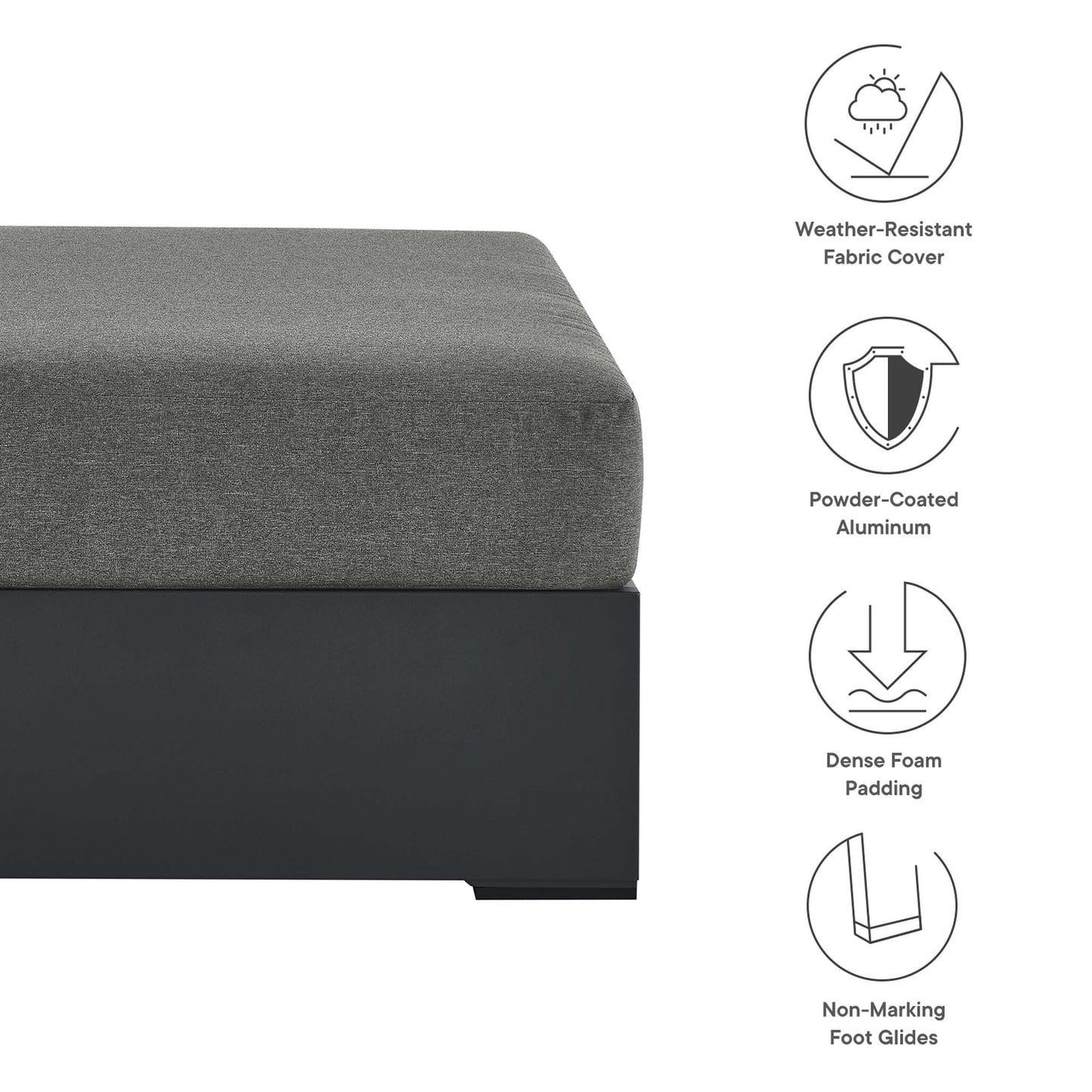 Tahoe Outdoor Patio Powder-Coated Aluminum Ottoman in Gray Charcoal by Modway (6627)