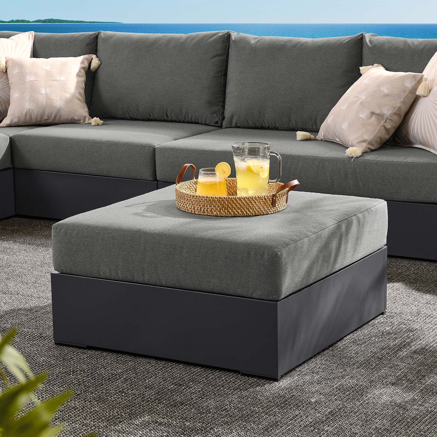 Tahoe Outdoor Patio Powder-Coated Aluminum Ottoman in Gray Charcoal by Modway (6627)