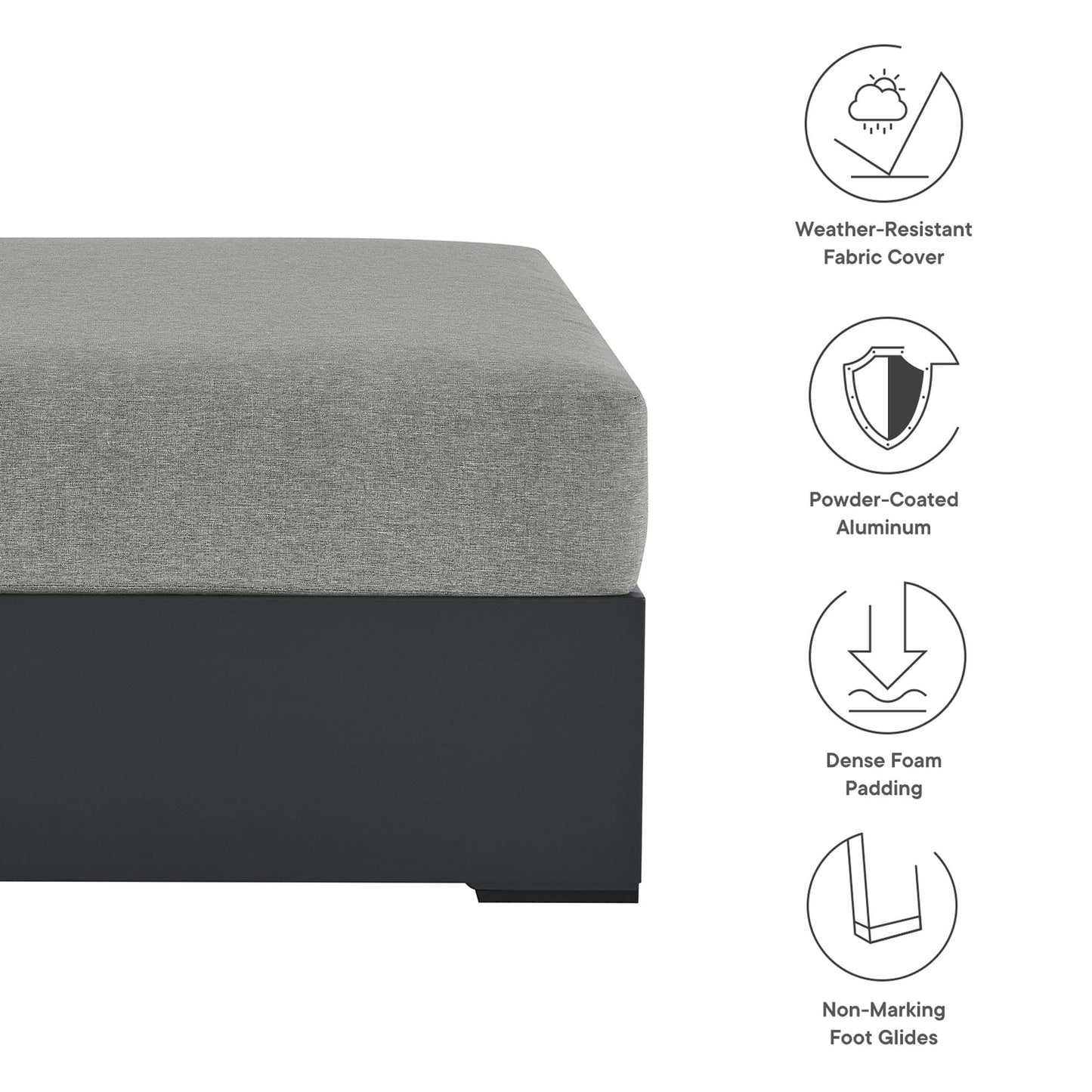 Tahoe Outdoor Patio Powder-Coated Aluminum Ottoman in Gray Gray by Modway (6627)