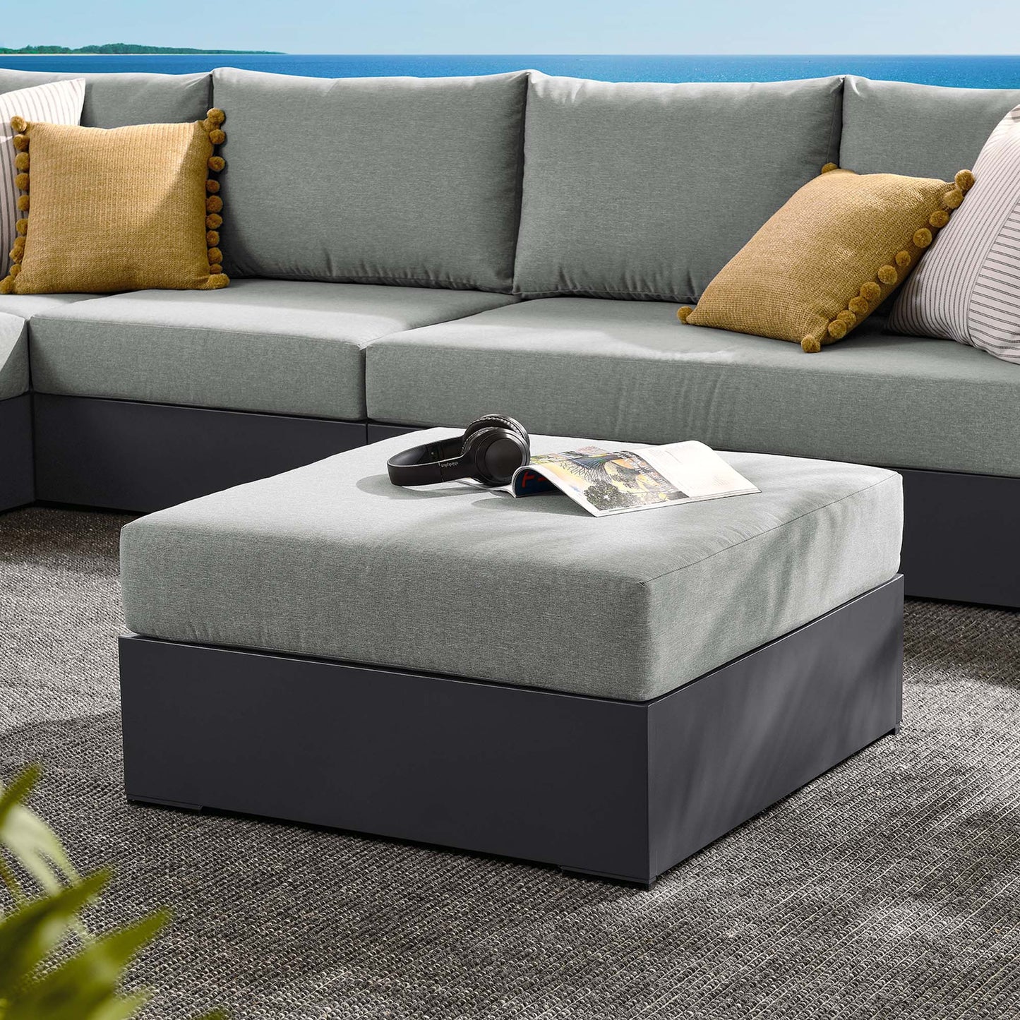 Tahoe Outdoor Patio Powder-Coated Aluminum Ottoman in Gray Gray by Modway (6627)