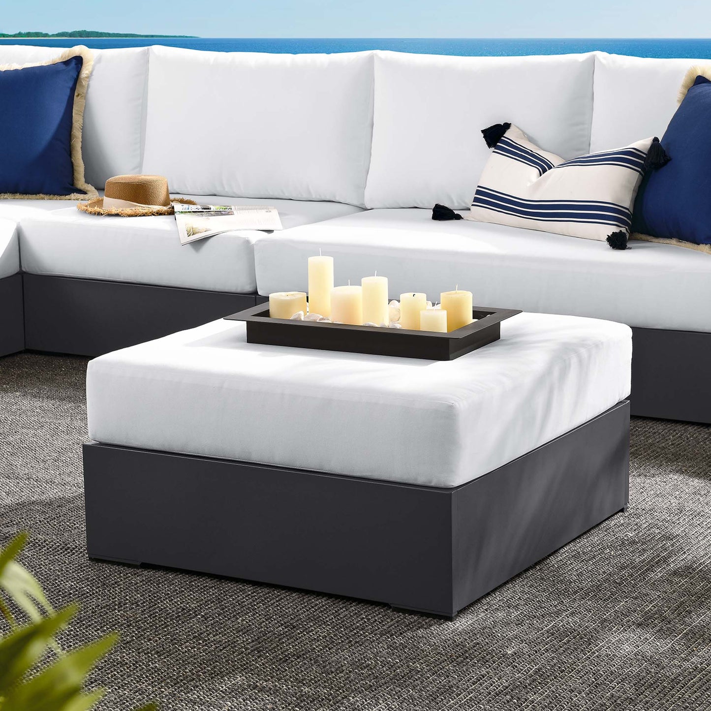 Tahoe Outdoor Patio Powder-Coated Aluminum Ottoman in Gray White by Modway (6627)