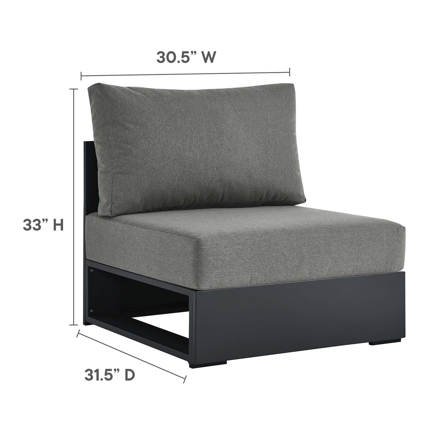 Tahoe Outdoor Patio Powder-Coated Aluminum Modular Armless Chair in Gray Charcoal by Modway (6628)