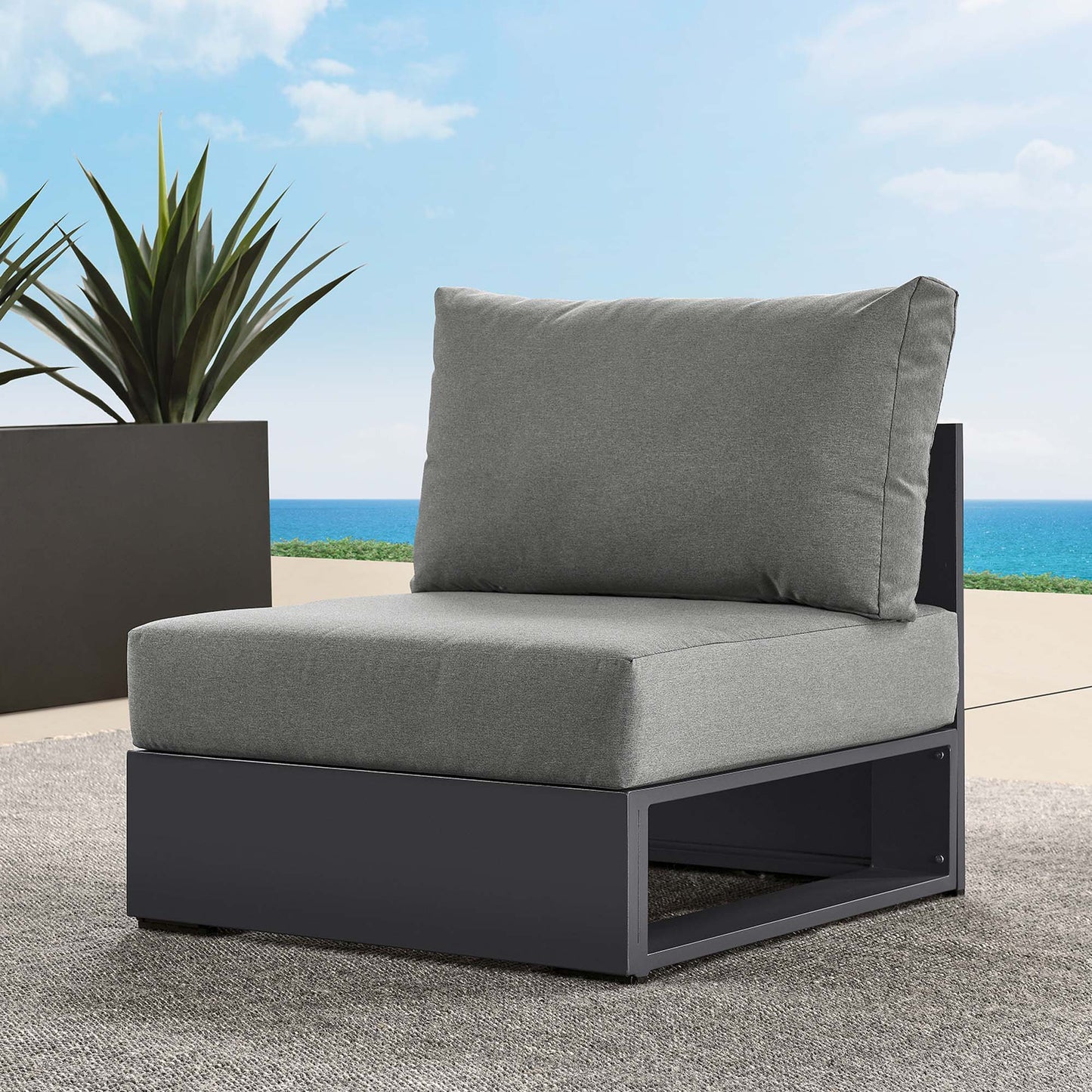 Tahoe Outdoor Patio Powder-Coated Aluminum Modular Armless Chair in Gray Charcoal by Modway (6628)