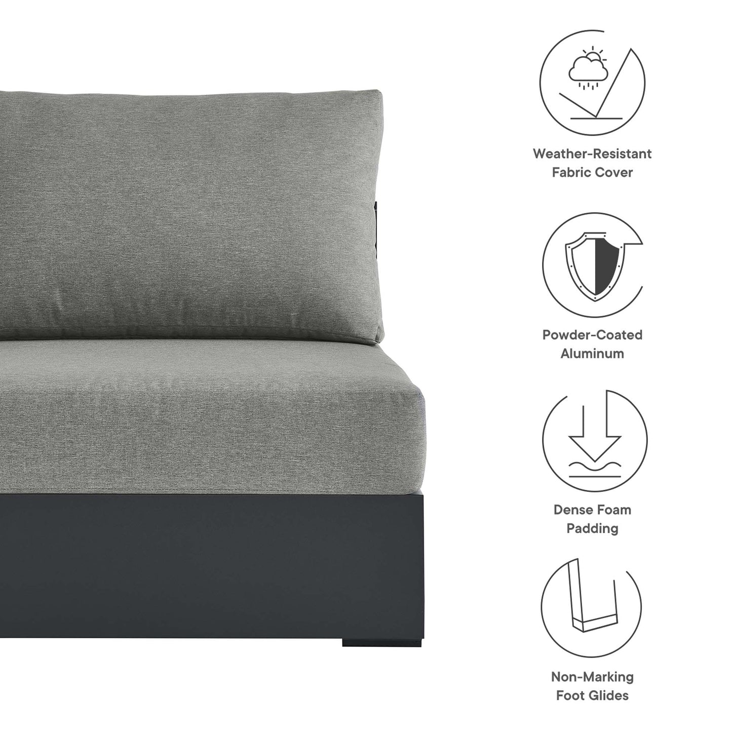 Tahoe Outdoor Patio Powder-Coated Aluminum Modular Armless Chair in Gray Gray by Modway (6628)