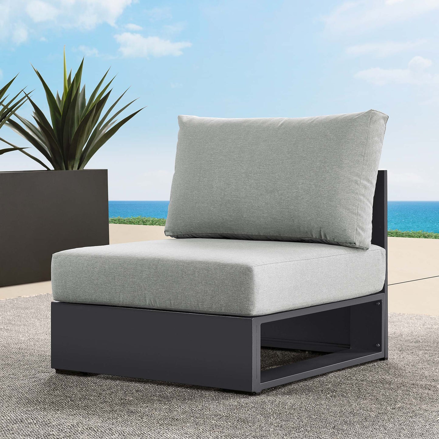 Tahoe Outdoor Patio Powder-Coated Aluminum Modular Armless Chair in Gray Gray by Modway (6628)