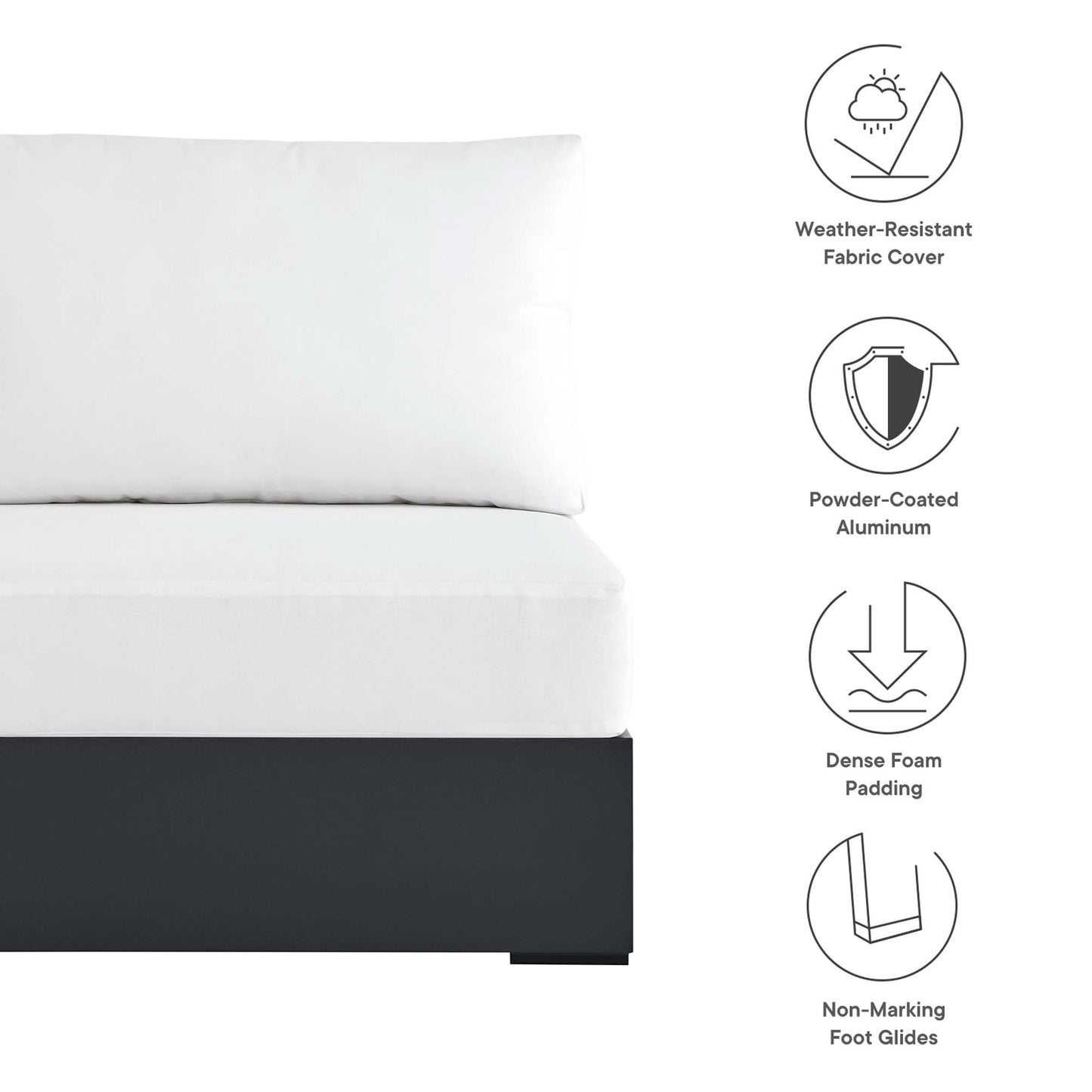 Tahoe Outdoor Patio Powder-Coated Aluminum Modular Armless Chair in Gray White by Modway (6628)