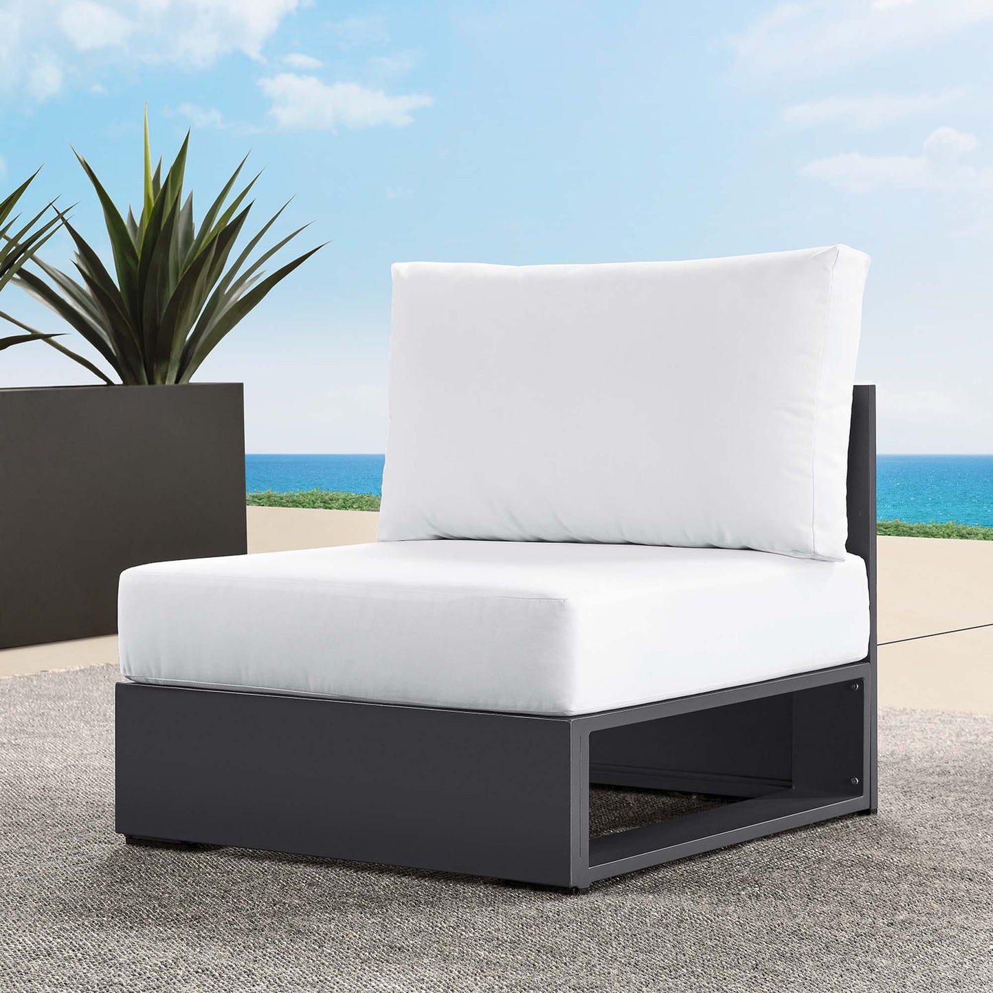 Tahoe Outdoor Patio Powder-Coated Aluminum Modular Armless Chair in Gray White by Modway (6628)