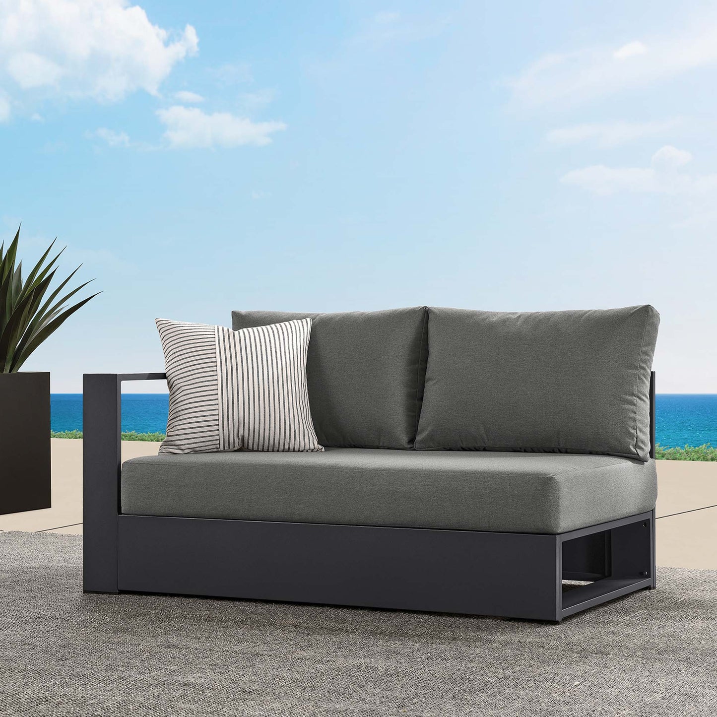 Tahoe Outdoor Patio Powder-Coated Aluminum Modular Left-Facing Loveseat in Gray Charcoal by Modway (6629)