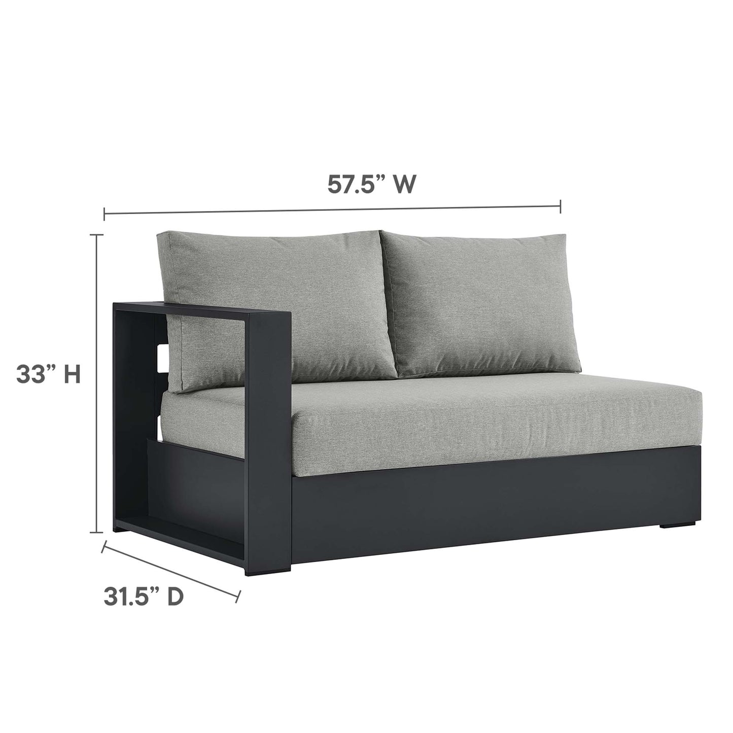 Tahoe Outdoor Patio Powder-Coated Aluminum Modular Left-Facing Loveseat in Gray Gray by Modway (6629)