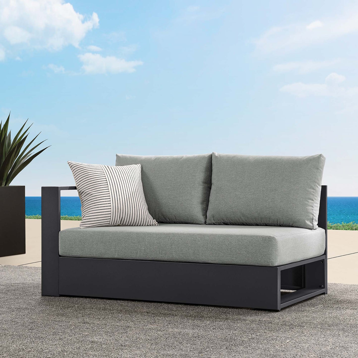 Tahoe Outdoor Patio Powder-Coated Aluminum Modular Left-Facing Loveseat in Gray Gray by Modway (6629)