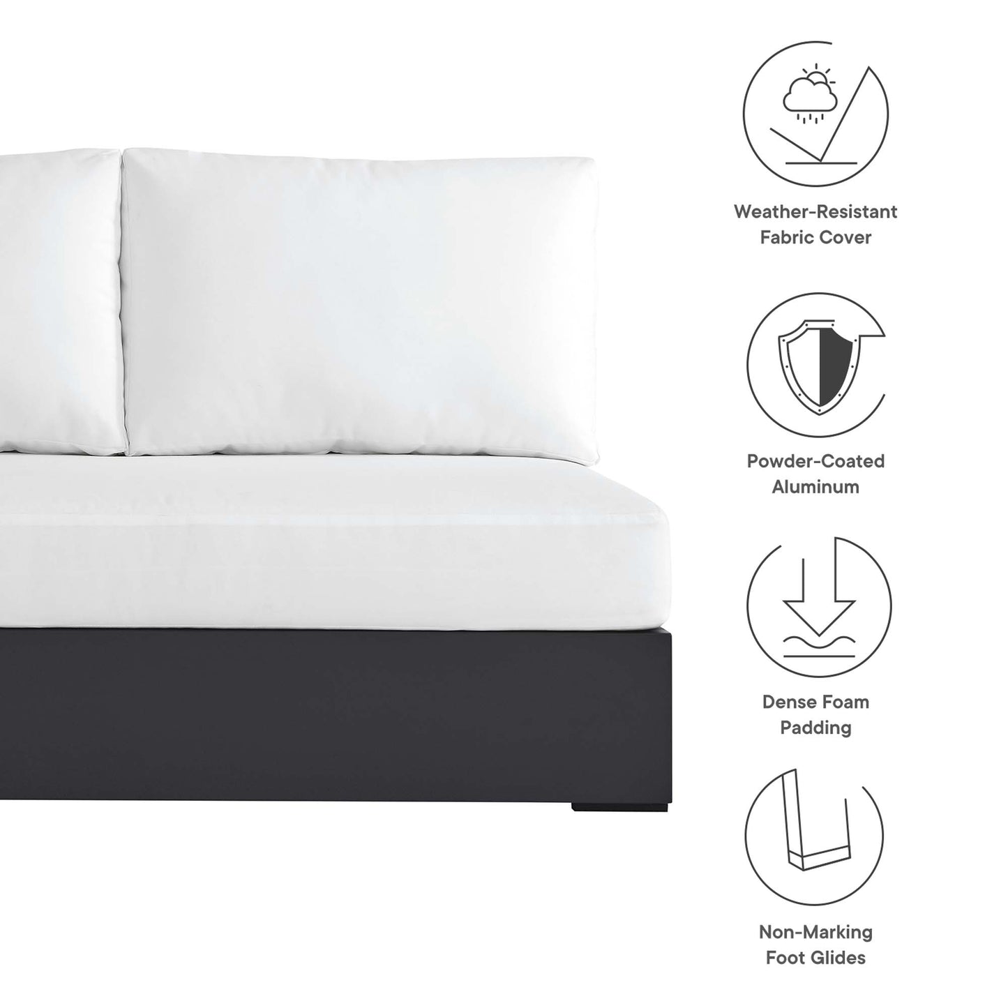 Tahoe Outdoor Patio Powder-Coated Aluminum Modular Left-Facing Loveseat in Gray White by Modway (6629)