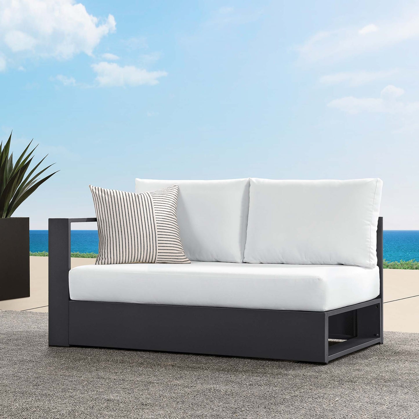 Tahoe Outdoor Patio Powder-Coated Aluminum Modular Left-Facing Loveseat in Gray White by Modway (6629)