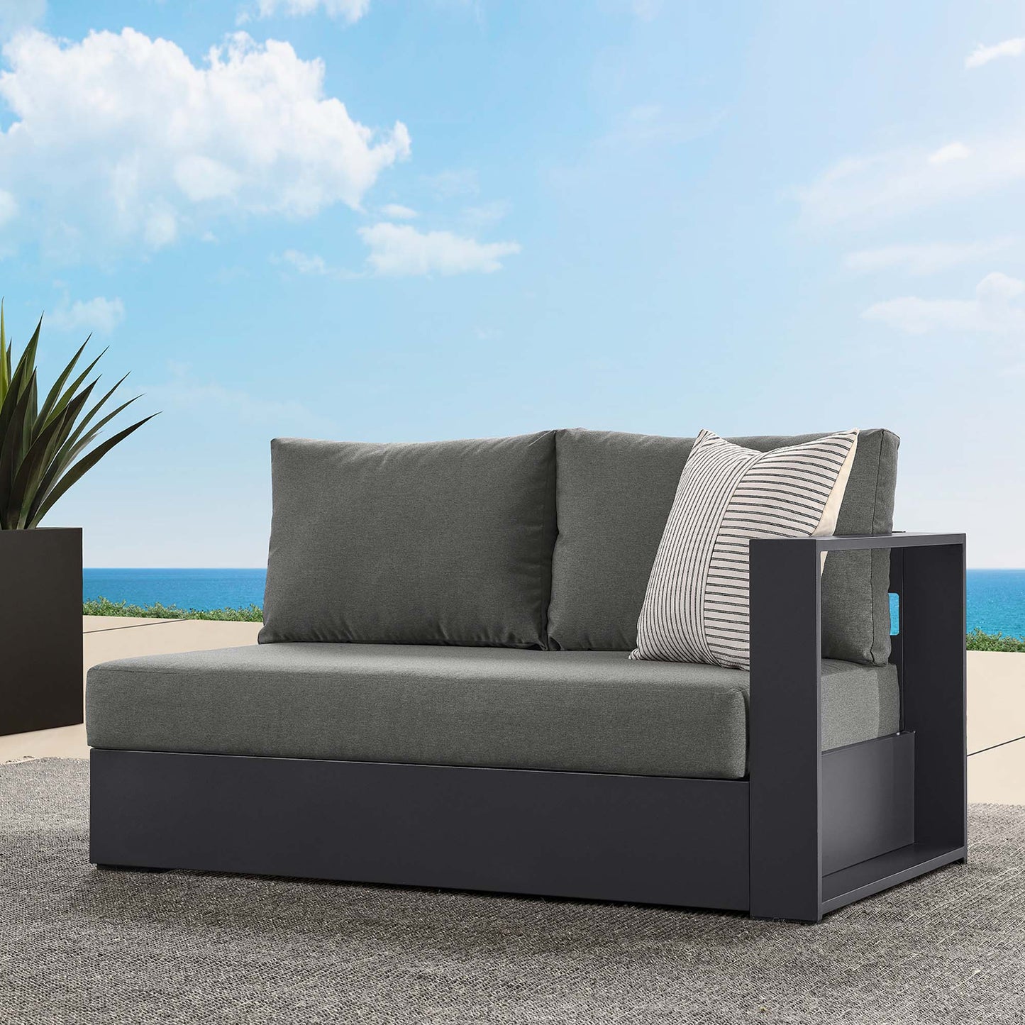 Tahoe Outdoor Patio Powder-Coated Aluminum Modular Right-Facing Loveseat in Gray Charcoal by Modway (6630)