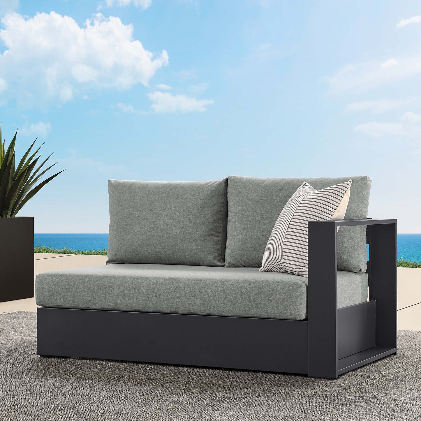 Tahoe Outdoor Patio Powder-Coated Aluminum Modular Right-Facing Loveseat in Gray Gray by Modway (6630)