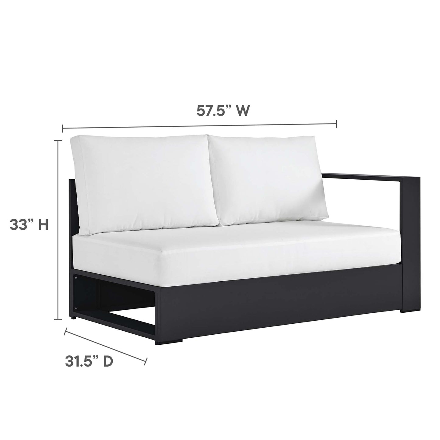 Tahoe Outdoor Patio Powder-Coated Aluminum Modular Right-Facing Loveseat in Gray White by Modway (6630)