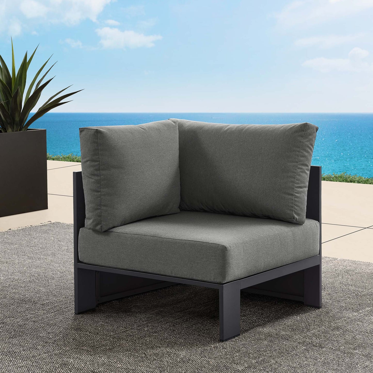 Tahoe Outdoor Patio Powder-Coated Aluminum Modular Corner Chair in Gray Charcoal by Modway (6631)