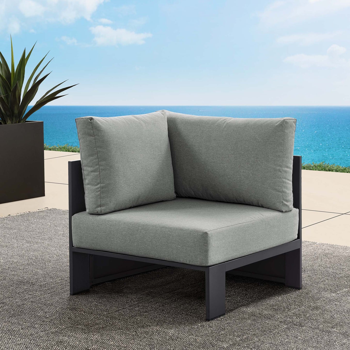 Tahoe Outdoor Patio Powder-Coated Aluminum Modular Corner Chair in Gray Gray by Modway (6631)