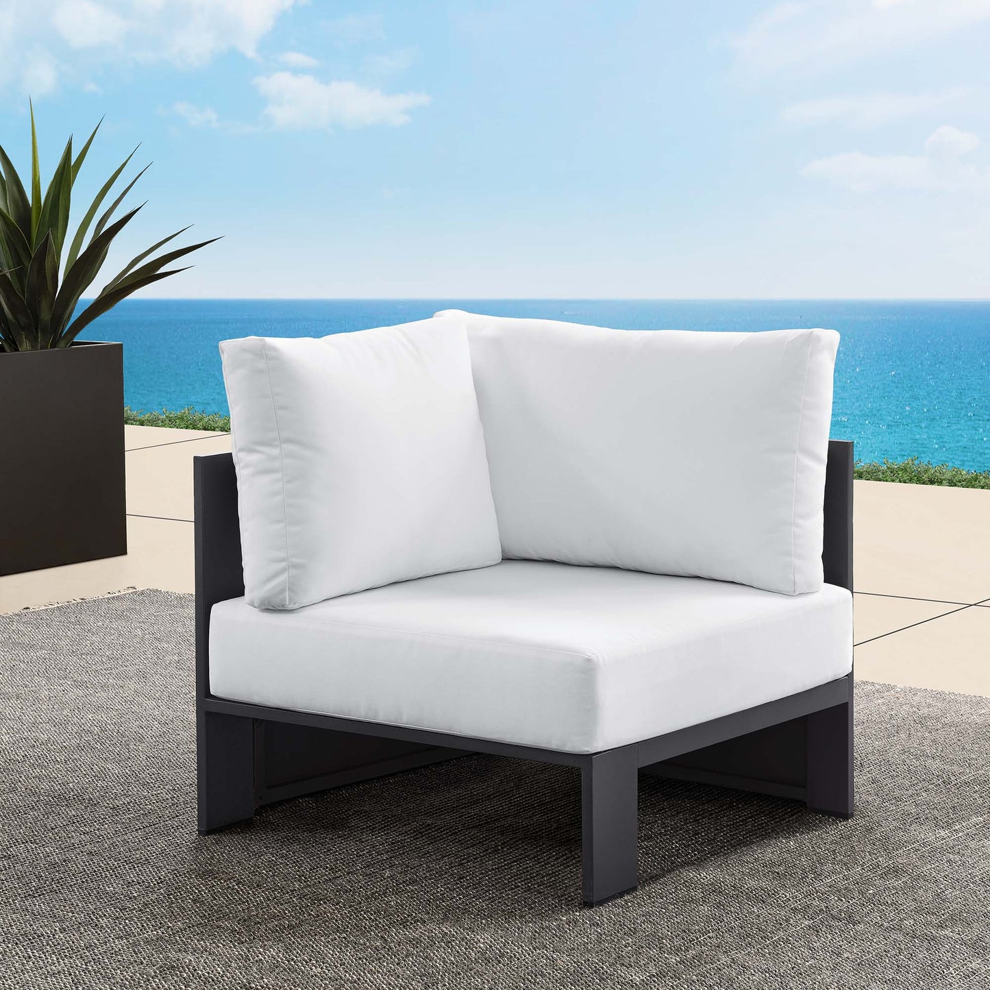 Tahoe Outdoor Patio Powder-Coated Aluminum Modular Corner Chair in Gray White by Modway (6631)
