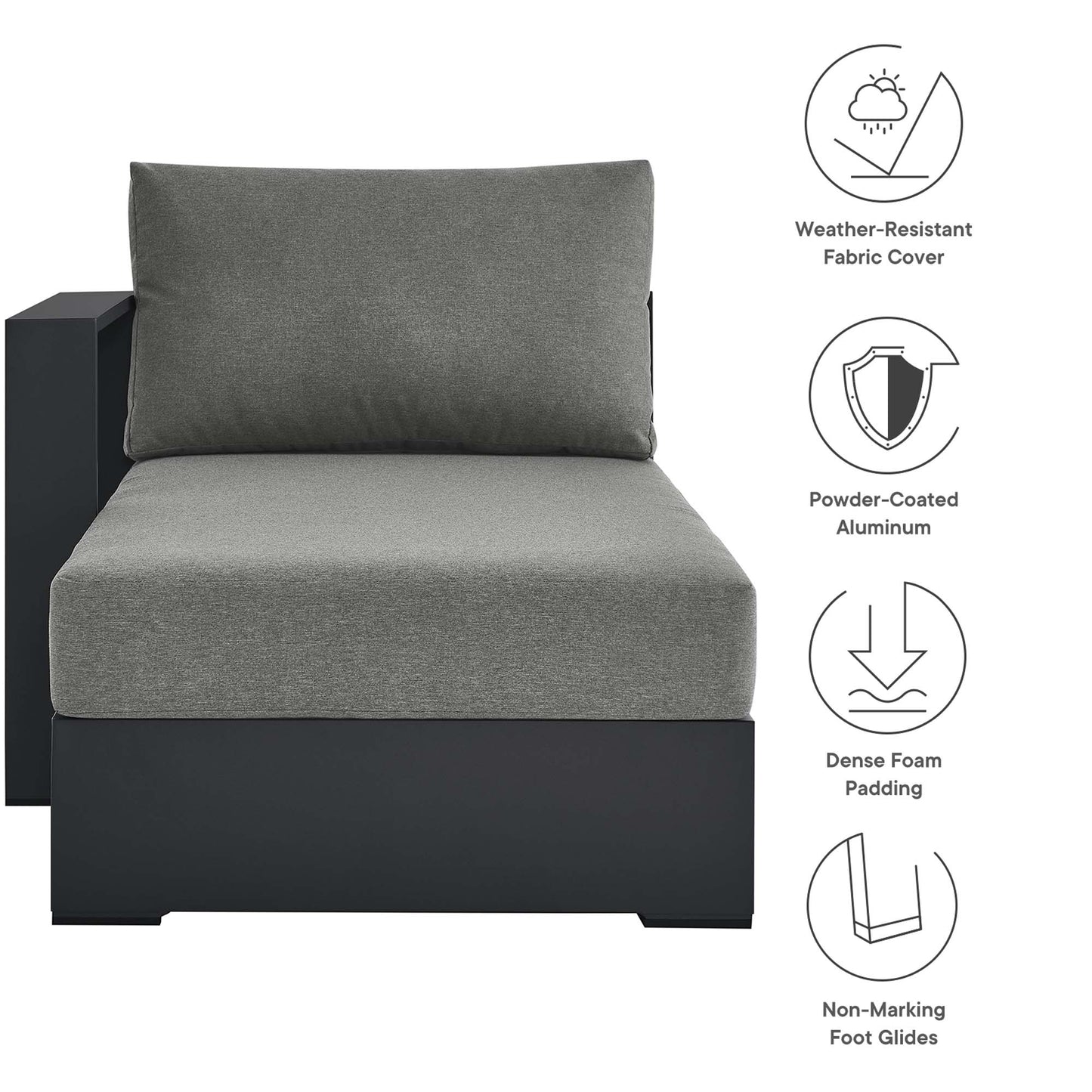 Tahoe Outdoor Patio Powder-Coated Aluminum Modular Left-Facing Chaise Lounge in Gray Charcoal by Modway (6632)