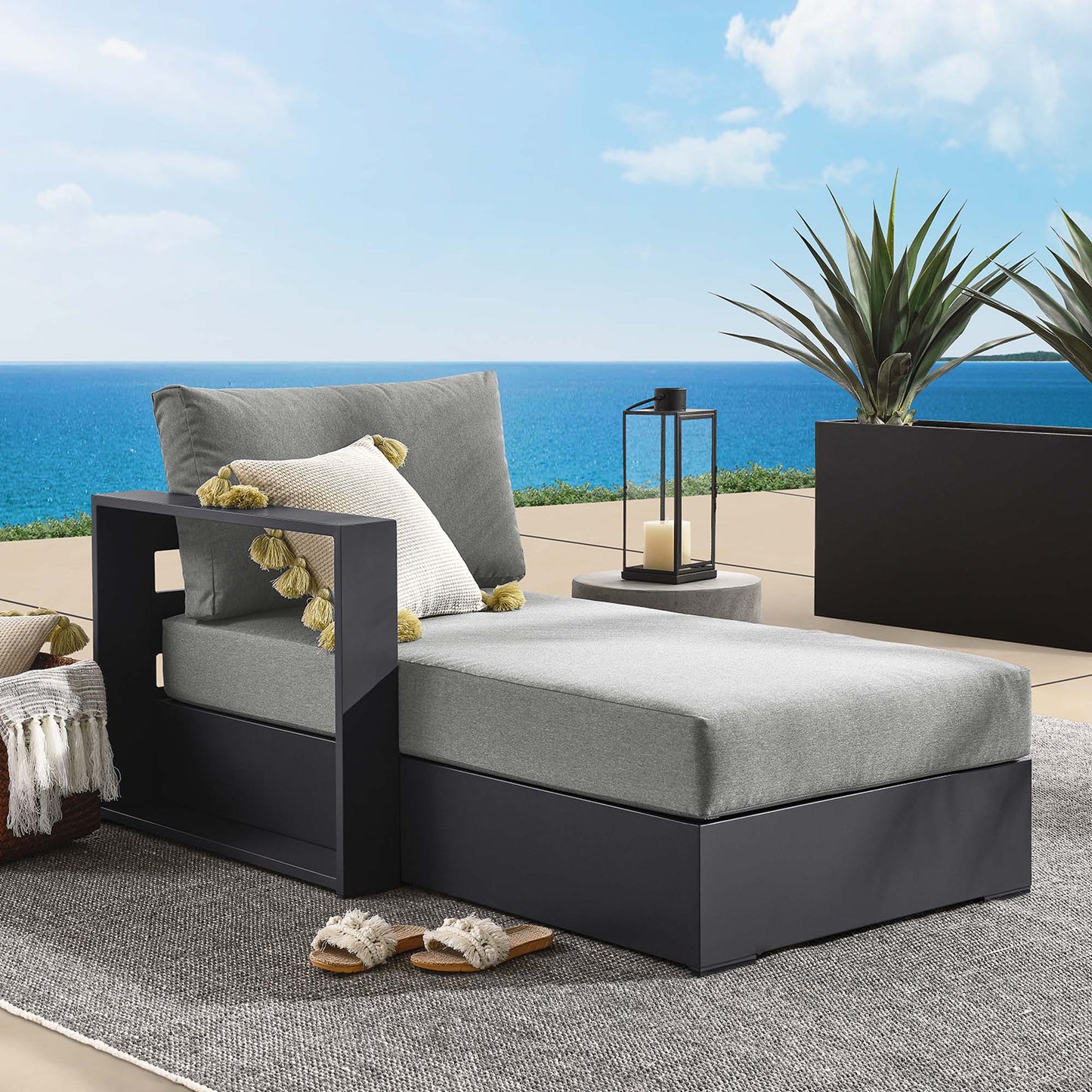 Tahoe Outdoor Patio Powder-Coated Aluminum Modular Left-Facing Chaise Lounge in Gray Charcoal by Modway (6632)