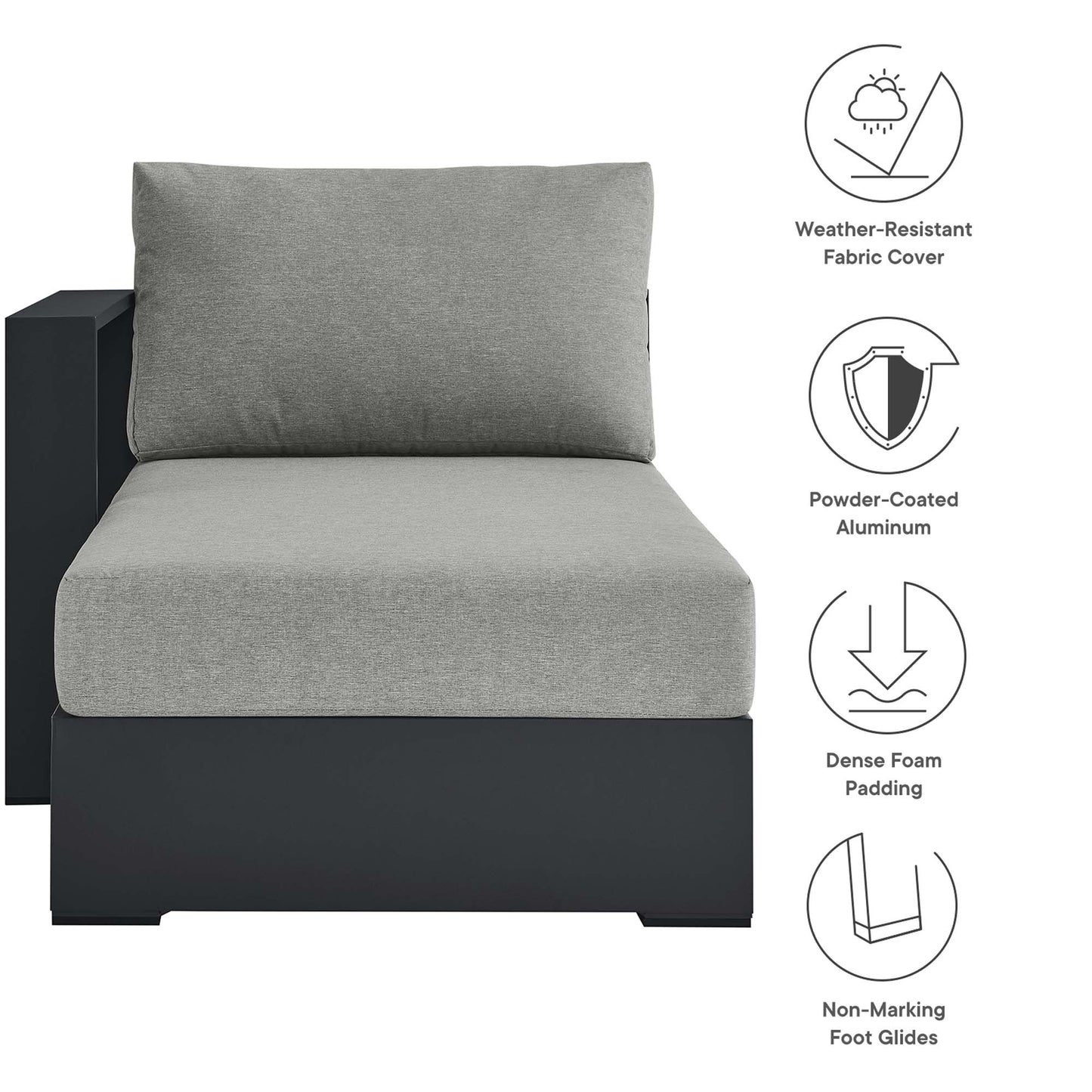 Tahoe Outdoor Patio Powder-Coated Aluminum Modular Left-Facing Chaise Lounge in Gray Gray by Modway (6632)