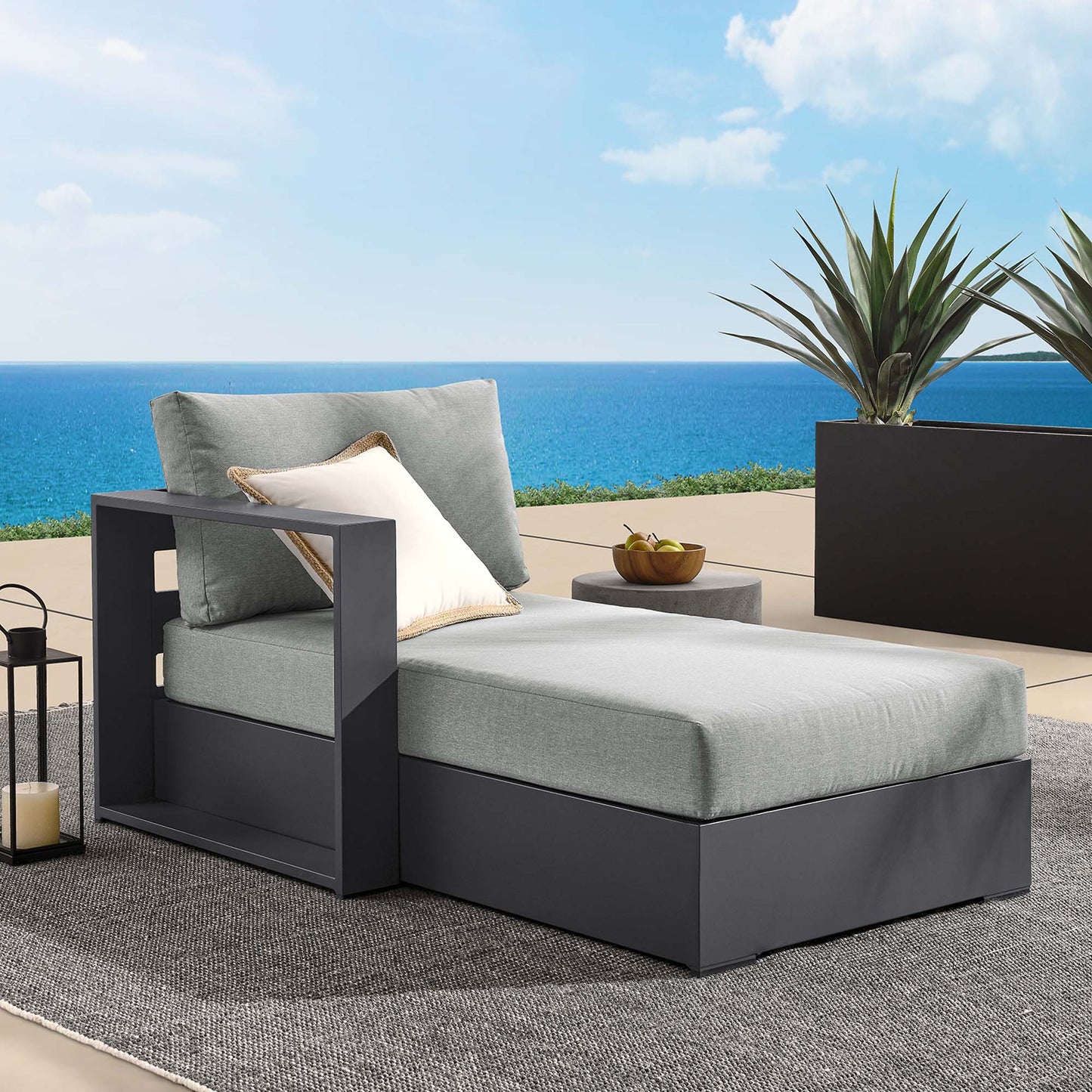 Tahoe Outdoor Patio Powder-Coated Aluminum Modular Left-Facing Chaise Lounge in Gray Gray by Modway (6632)