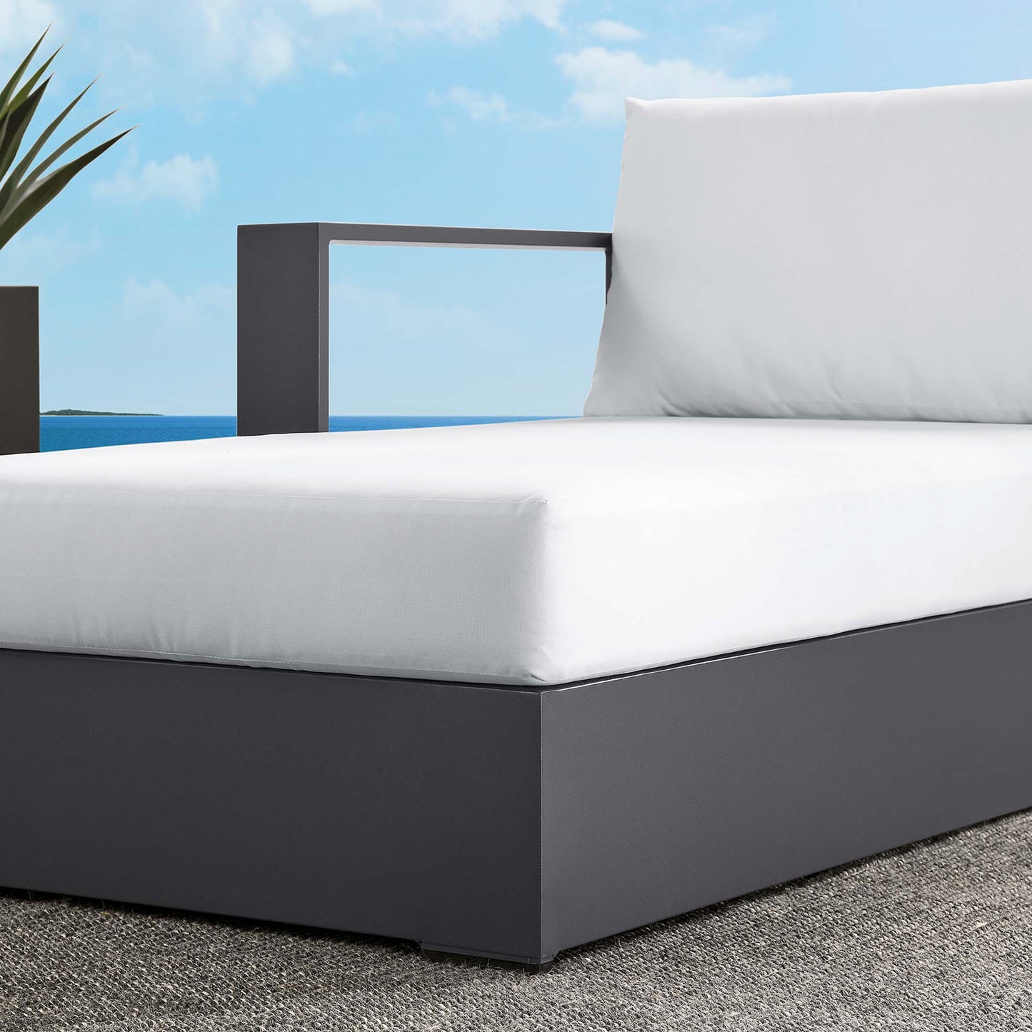 Tahoe Outdoor Patio Powder-Coated Aluminum Modular Left-Facing Chaise Lounge in Gray White by Modway (6632)