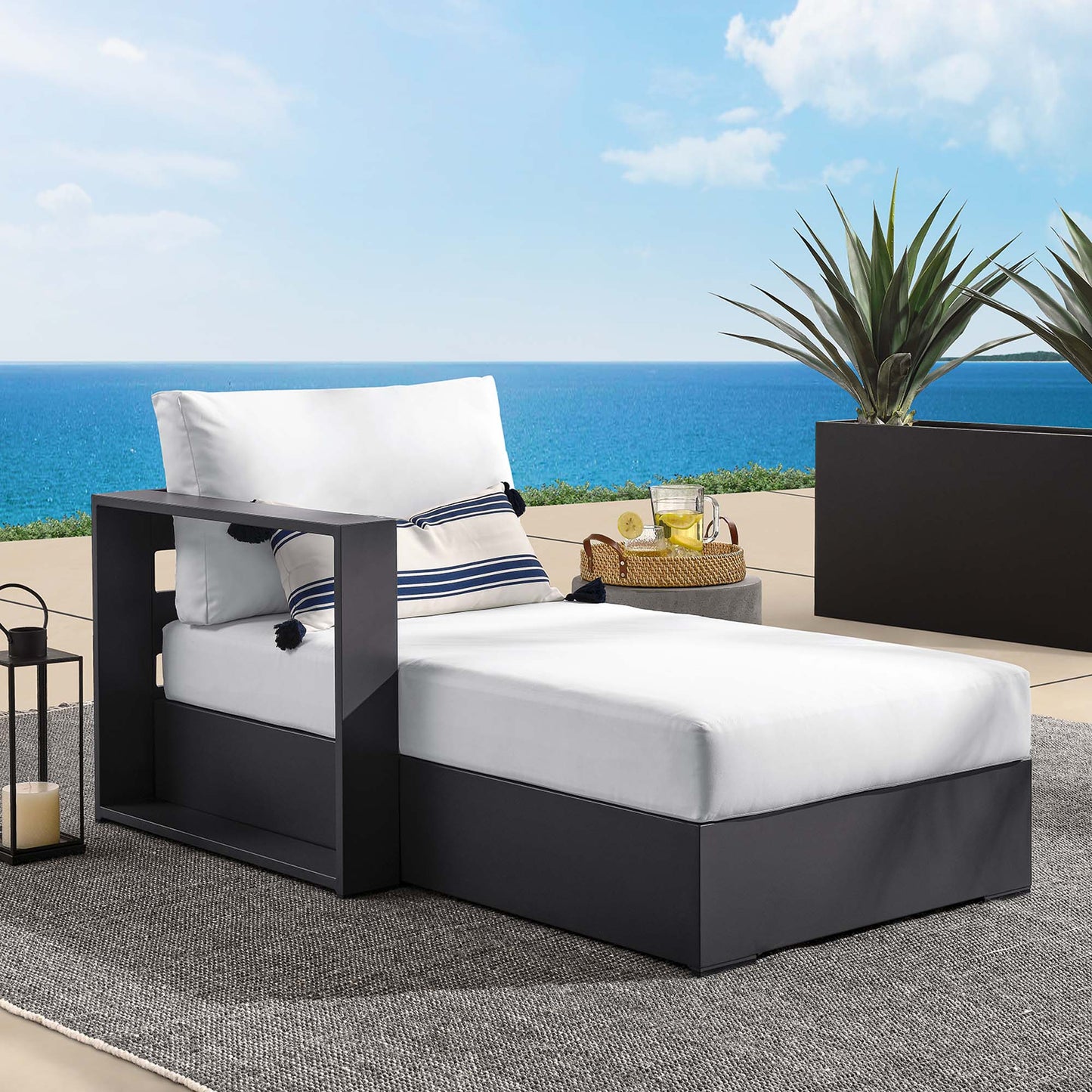 Tahoe Outdoor Patio Powder-Coated Aluminum Modular Left-Facing Chaise Lounge in Gray White by Modway (6632)