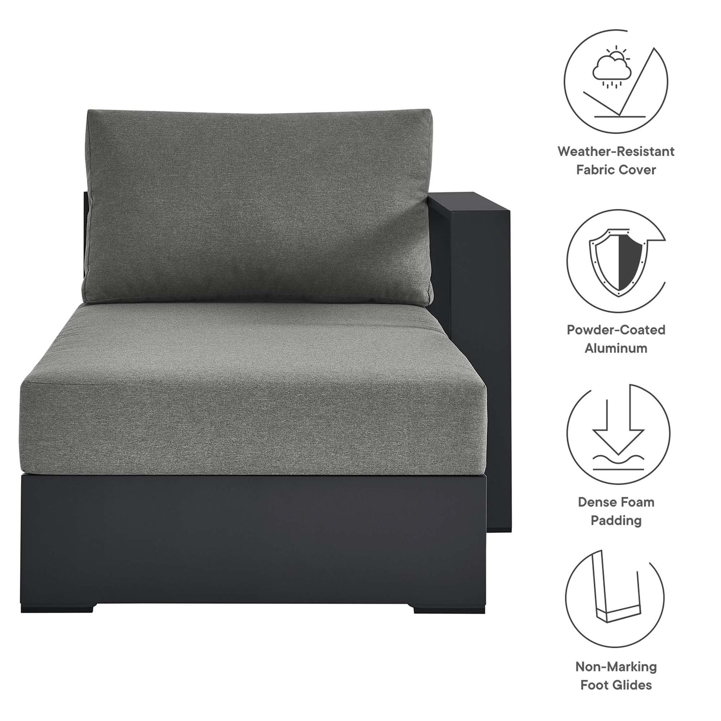 Tahoe Outdoor Patio Powder-Coated Aluminum Modular Right-Facing Chaise Lounge in Gray Charcoal by Modway (6633)