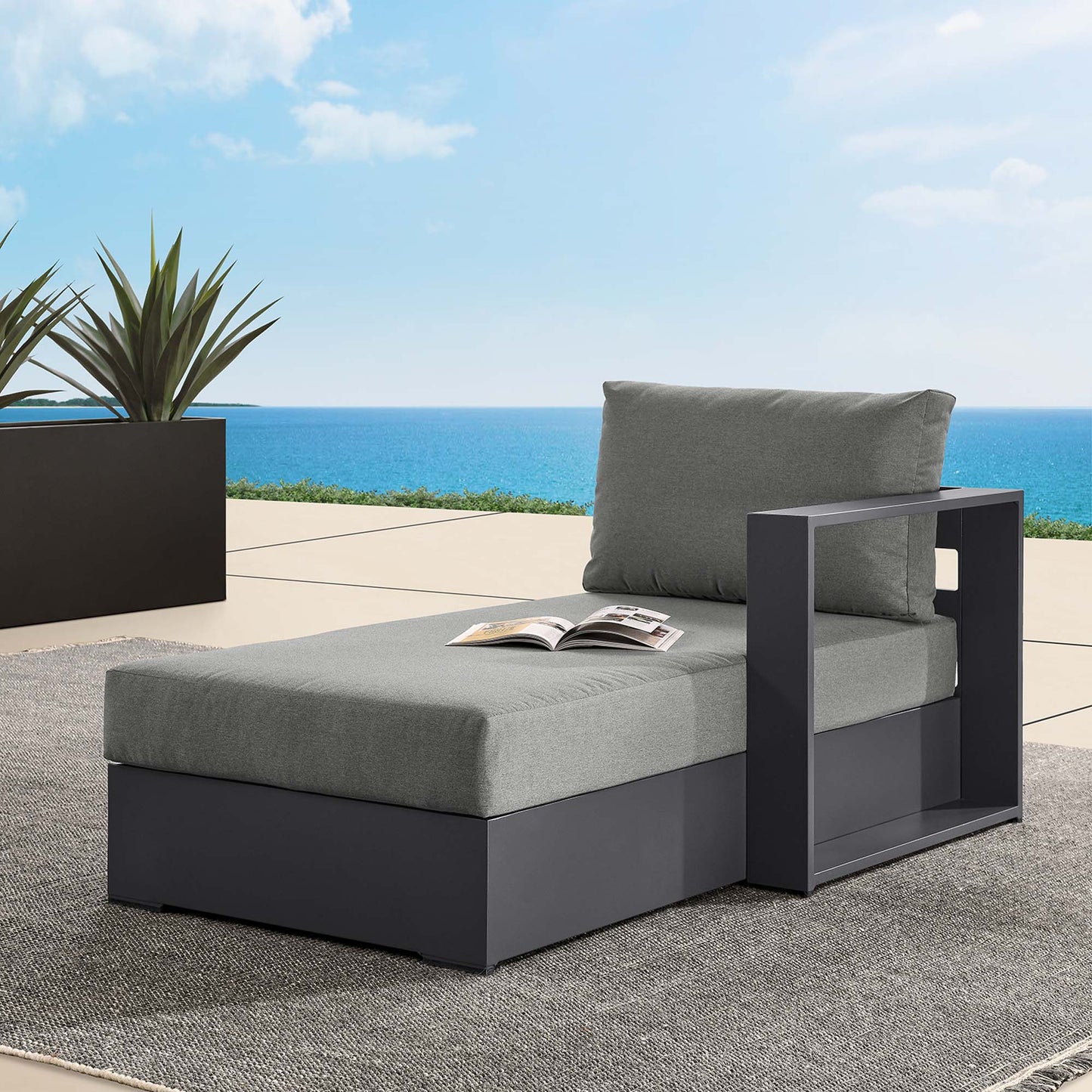 Tahoe Outdoor Patio Powder-Coated Aluminum Modular Right-Facing Chaise Lounge in Gray Charcoal by Modway (6633)