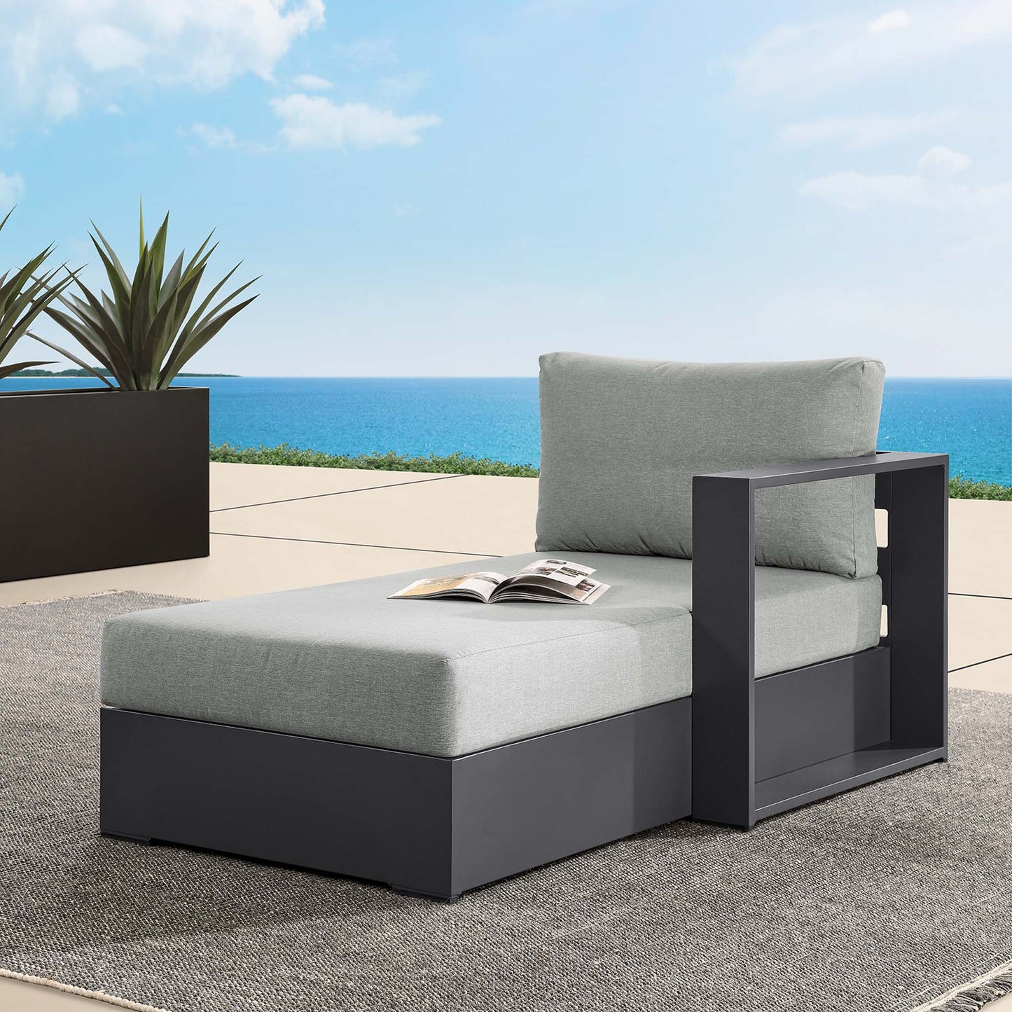 Tahoe Outdoor Patio Powder-Coated Aluminum Modular Right-Facing Chaise Lounge in Gray Gray by Modway (6633)
