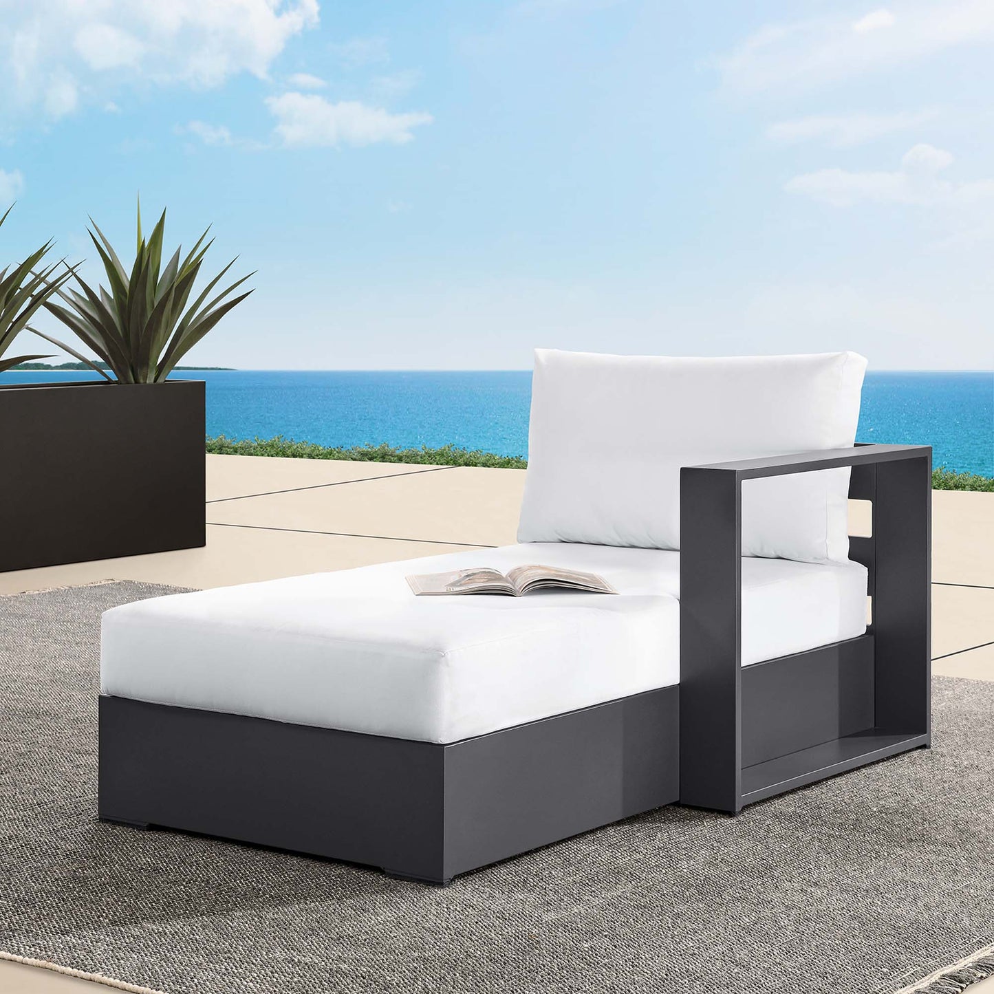 Tahoe Outdoor Patio Powder-Coated Aluminum Modular Right-Facing Chaise Lounge in Gray White by Modway (6633)