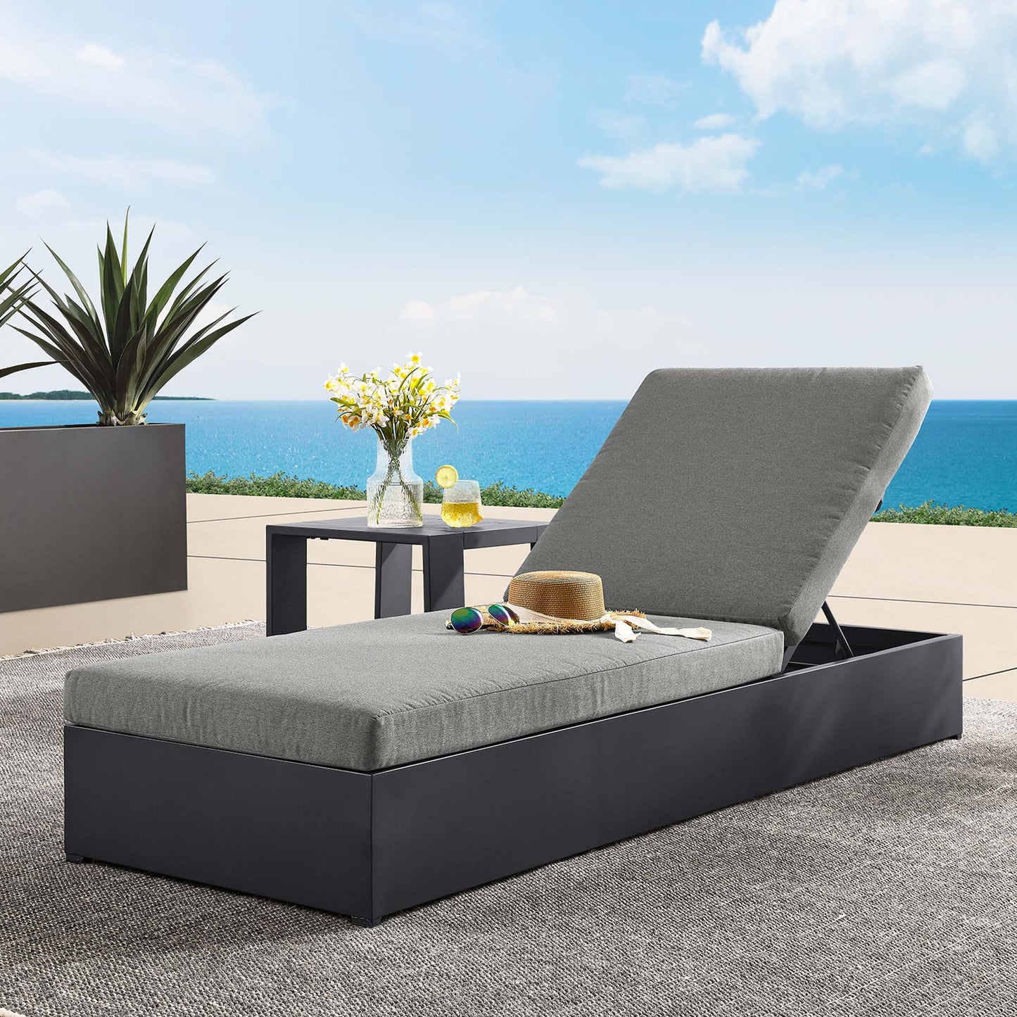 Tahoe Outdoor Patio Powder-Coated Aluminum Chaise Lounge Chair in Gray Charcoal by Modway (6634)