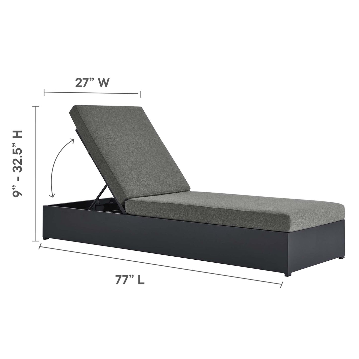 Tahoe Outdoor Patio Powder-Coated Aluminum Chaise Lounge Chair in Gray Charcoal by Modway (6634)