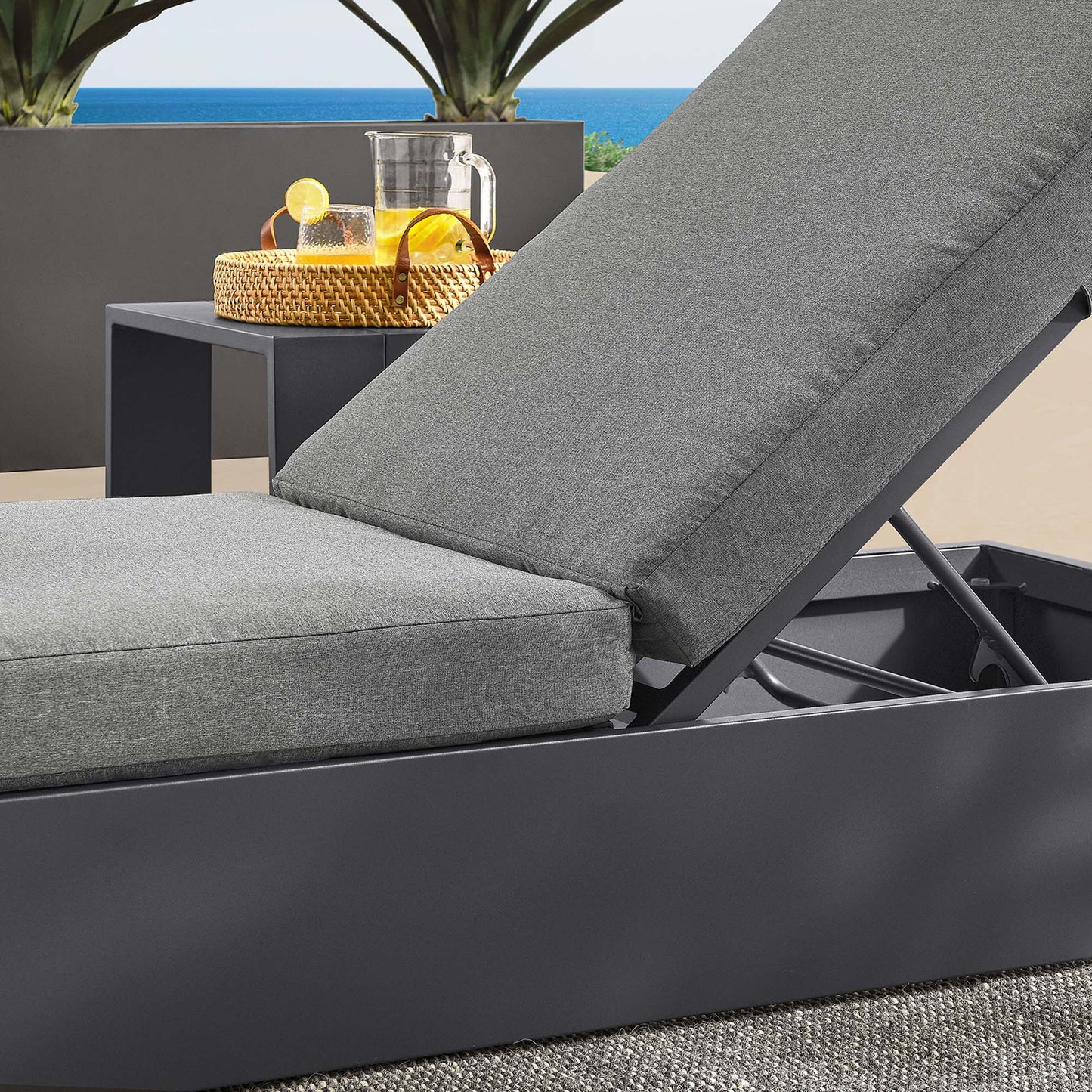 Tahoe Outdoor Patio Powder-Coated Aluminum Chaise Lounge Chair in Gray Charcoal by Modway (6634)