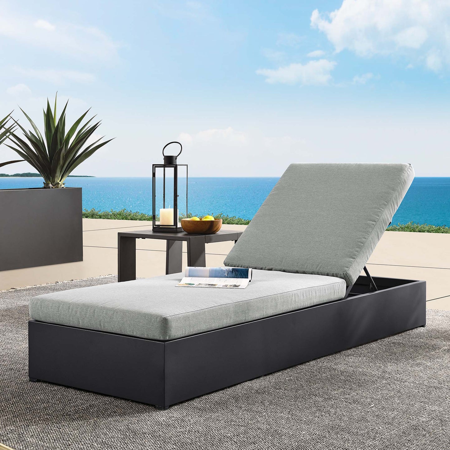 Tahoe Outdoor Patio Powder-Coated Aluminum Chaise Lounge Chair in Gray Gray by Modway (6634)