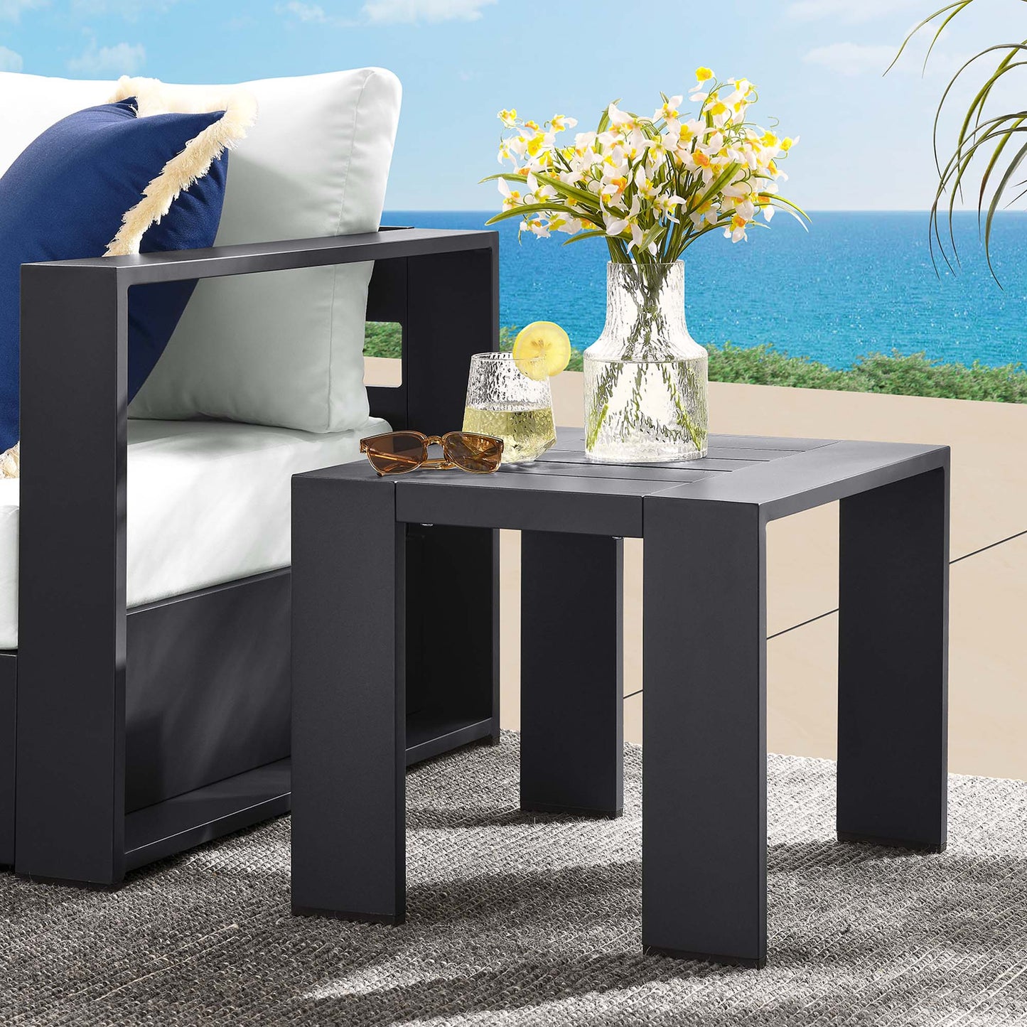 Tahoe Outdoor Patio Powder-Coated Aluminum End Table in Gray by Modway (6635)