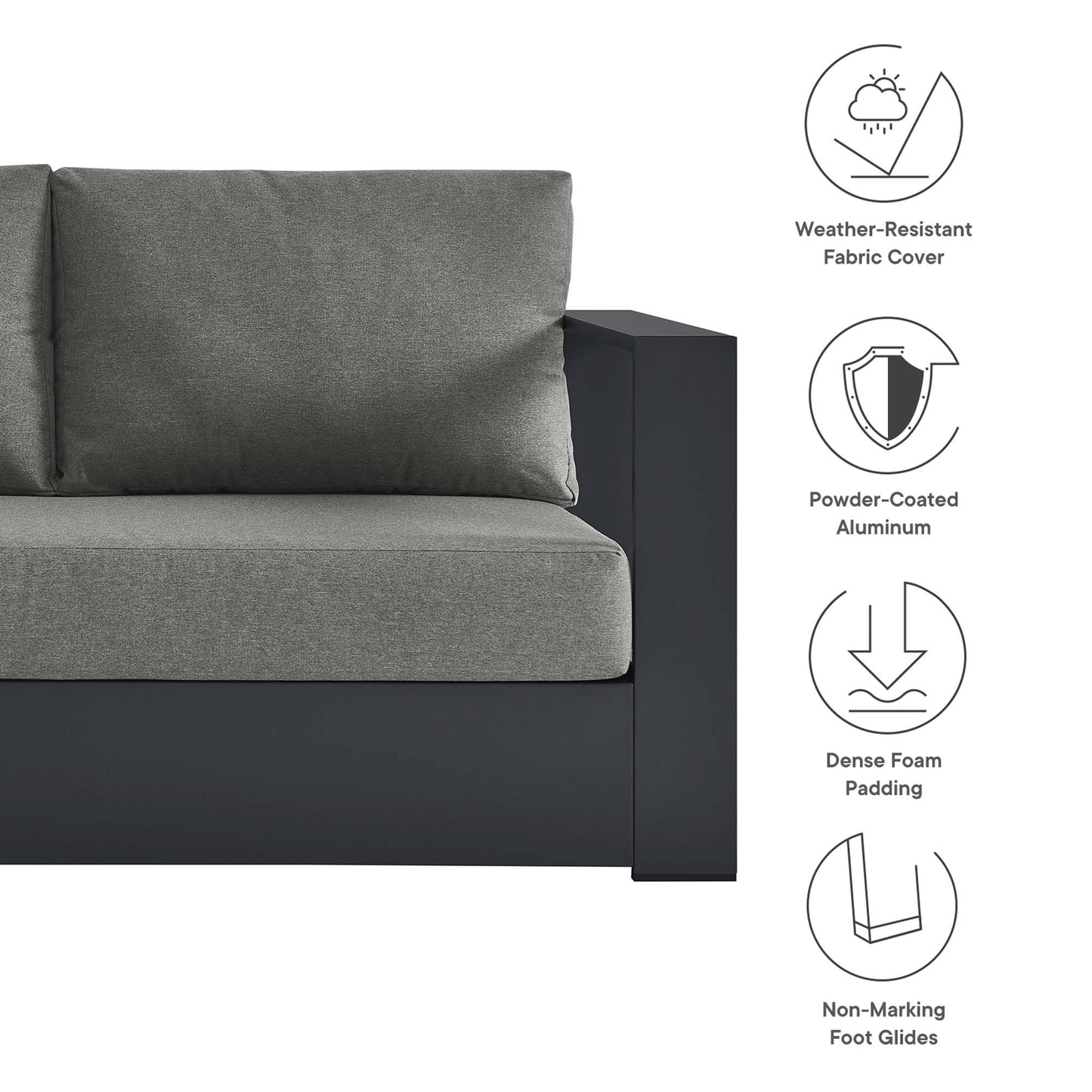 Tahoe 3-Piece Outdoor Patio Powder-Coated Aluminum Sectional Sofa Set in Gray Charcoal by Modway (6668)