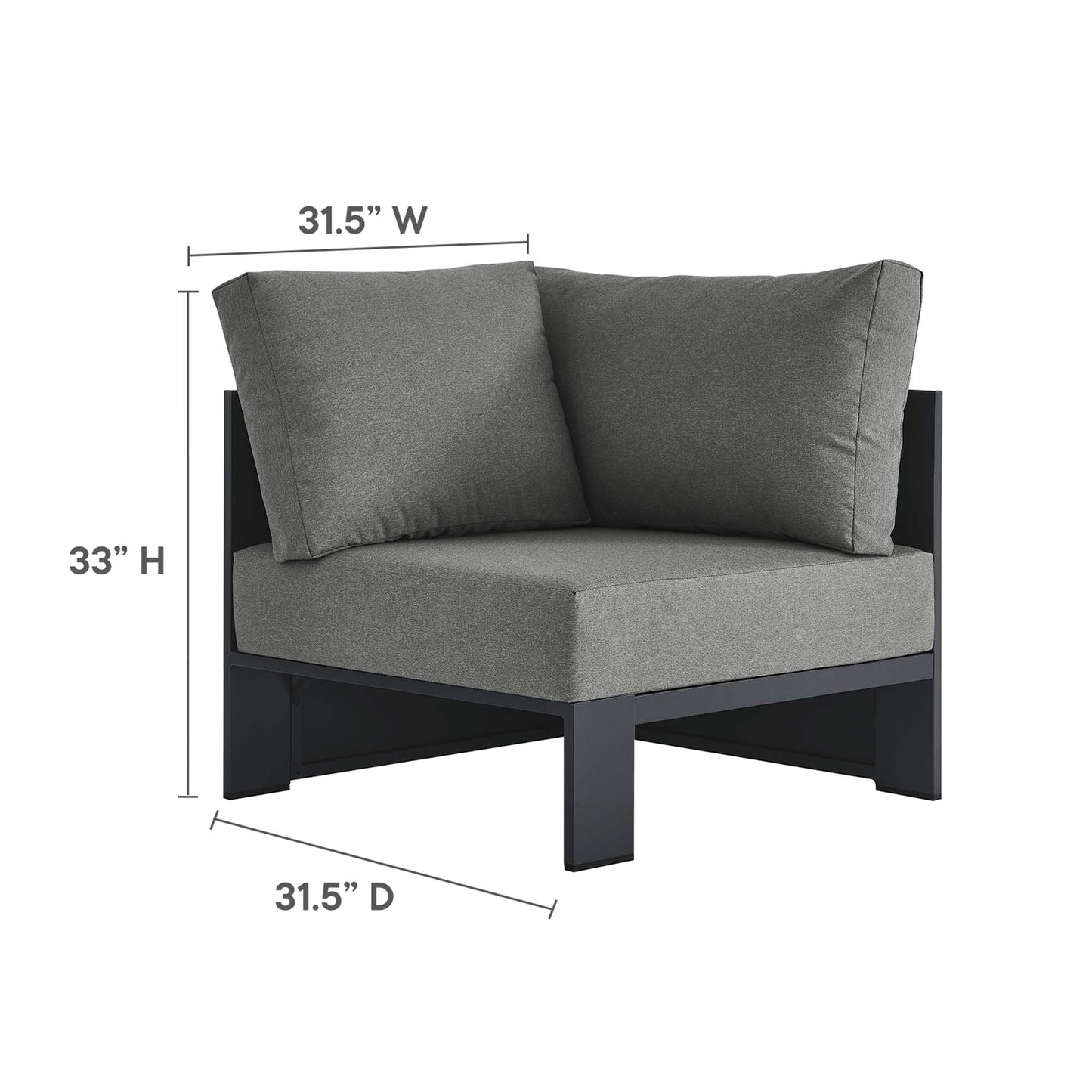 Tahoe 3-Piece Outdoor Patio Powder-Coated Aluminum Sectional Sofa Set in Gray Charcoal by Modway (6668)