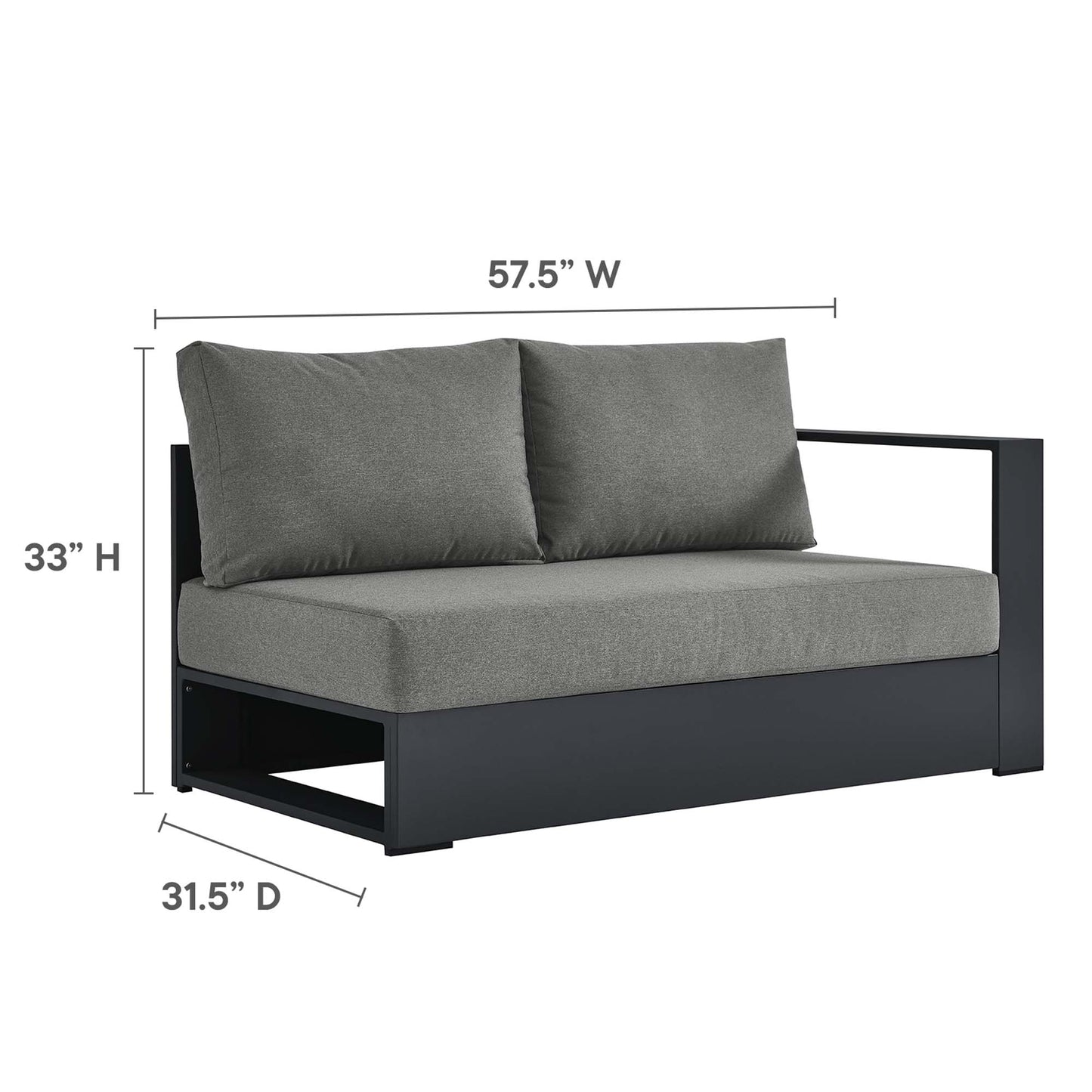 Tahoe 3-Piece Outdoor Patio Powder-Coated Aluminum Sectional Sofa Set in Gray Charcoal by Modway (6668)