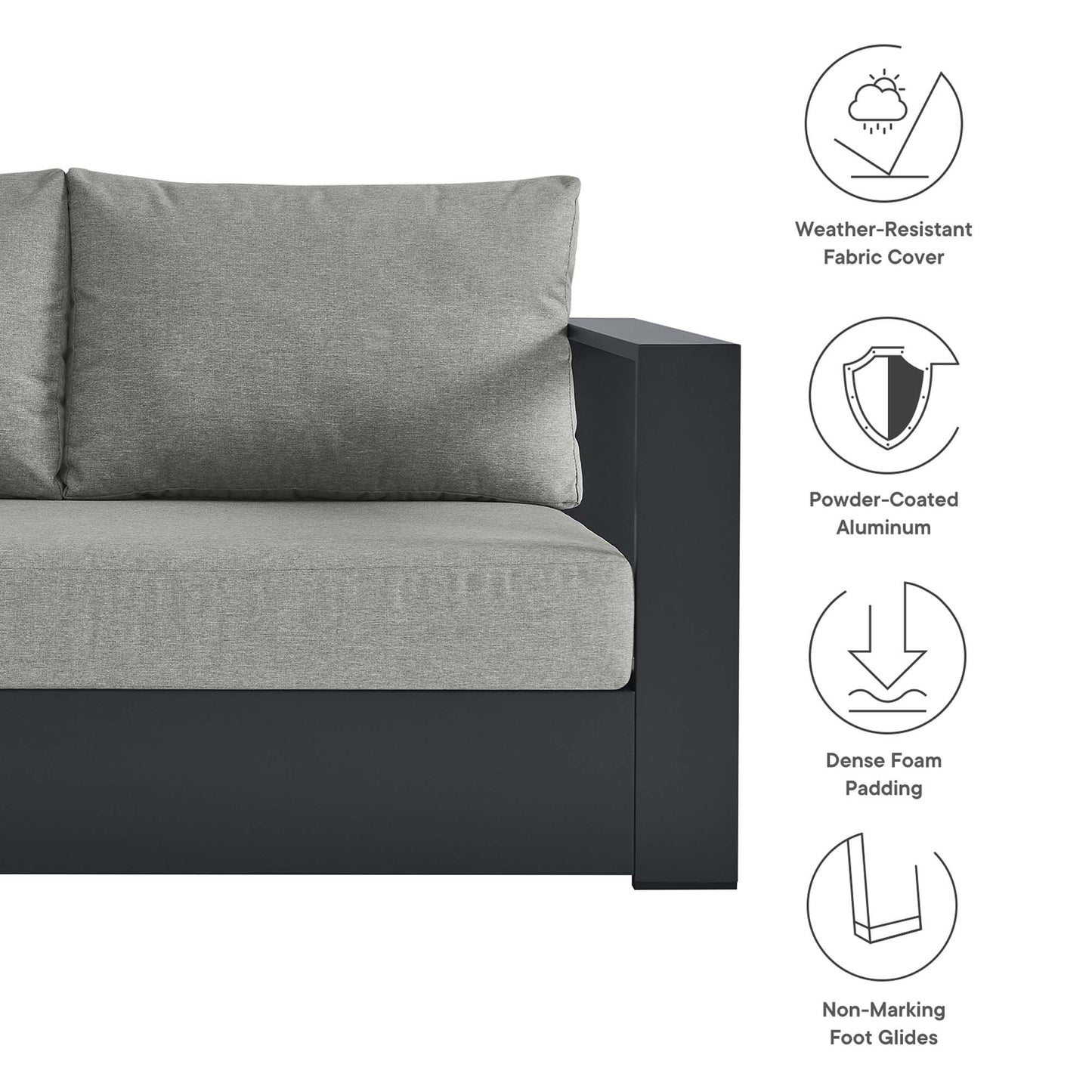 Tahoe 3-Piece Outdoor Patio Powder-Coated Aluminum Sectional Sofa Set in Gray Gray by Modway (6668)