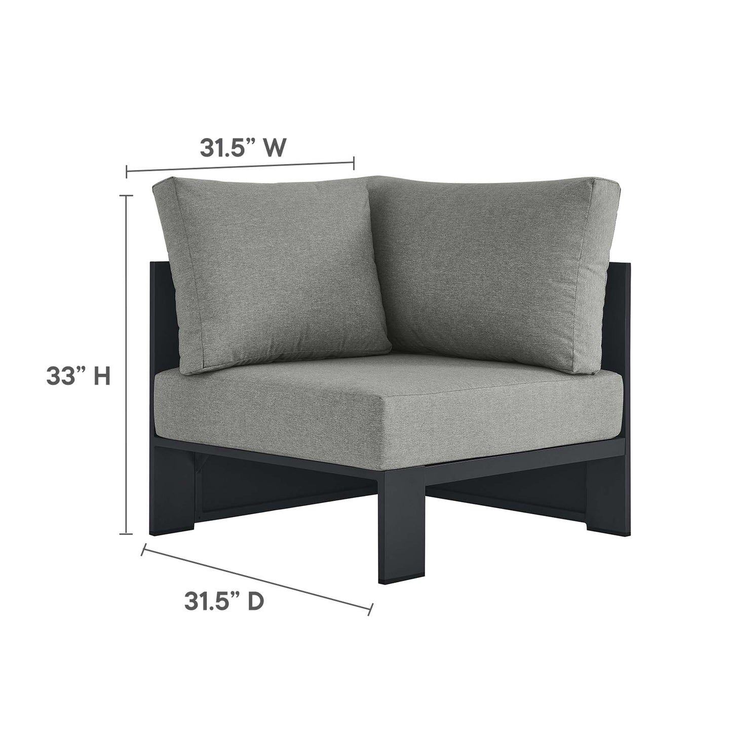Tahoe 3-Piece Outdoor Patio Powder-Coated Aluminum Sectional Sofa Set in Gray Gray by Modway (6668)