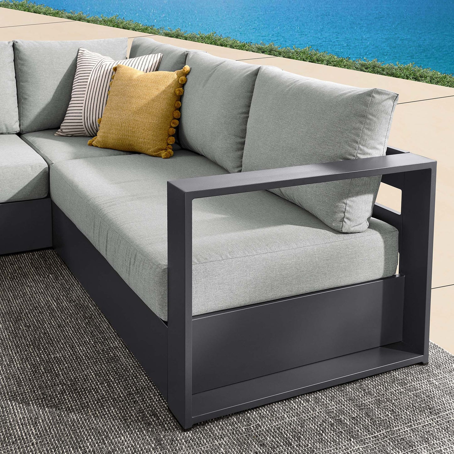 Tahoe 3-Piece Outdoor Patio Powder-Coated Aluminum Sectional Sofa Set in Gray Gray by Modway (6668)