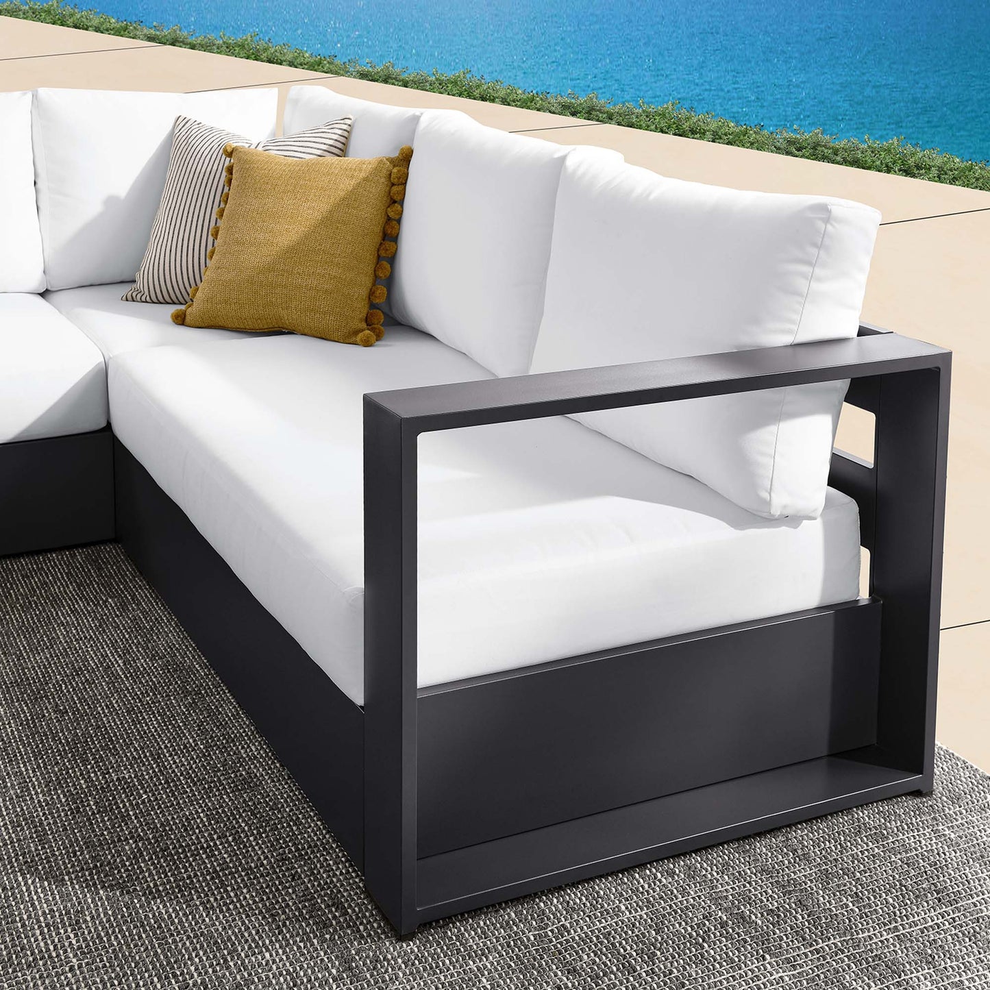 Tahoe 3-Piece Outdoor Patio Powder-Coated Aluminum Sectional Sofa Set in Gray White by Modway (6668)