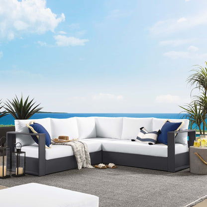 Tahoe 3-Piece Outdoor Patio Powder-Coated Aluminum Sectional Sofa Set in Gray White by Modway (6668)