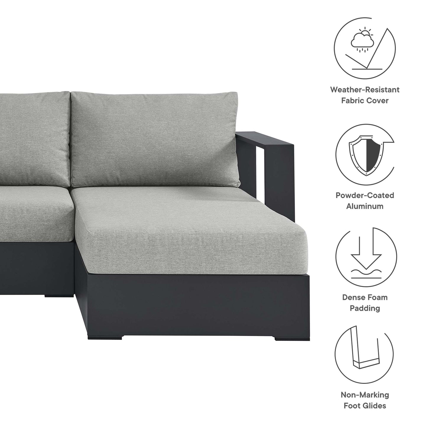 Tahoe 2-Piece Outdoor Patio Powder-Coated Aluminum Right-Facing Chaise Sectional Sofa Set in Gray Gray by Modway (6669)