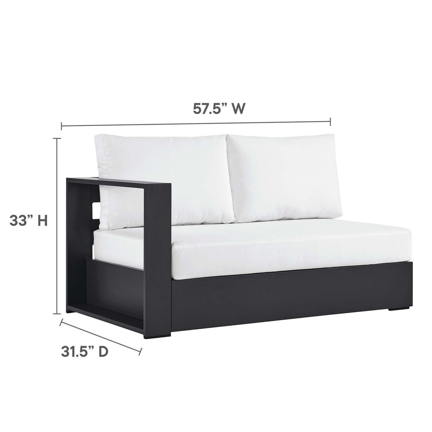 Tahoe 2-Piece Outdoor Patio Powder-Coated Aluminum Right-Facing Chaise Sectional Sofa Set in Gray White by Modway (6669)